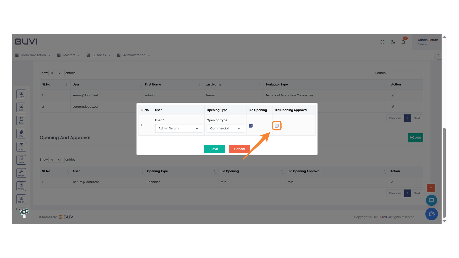 Bid Opening Approval Checkbox