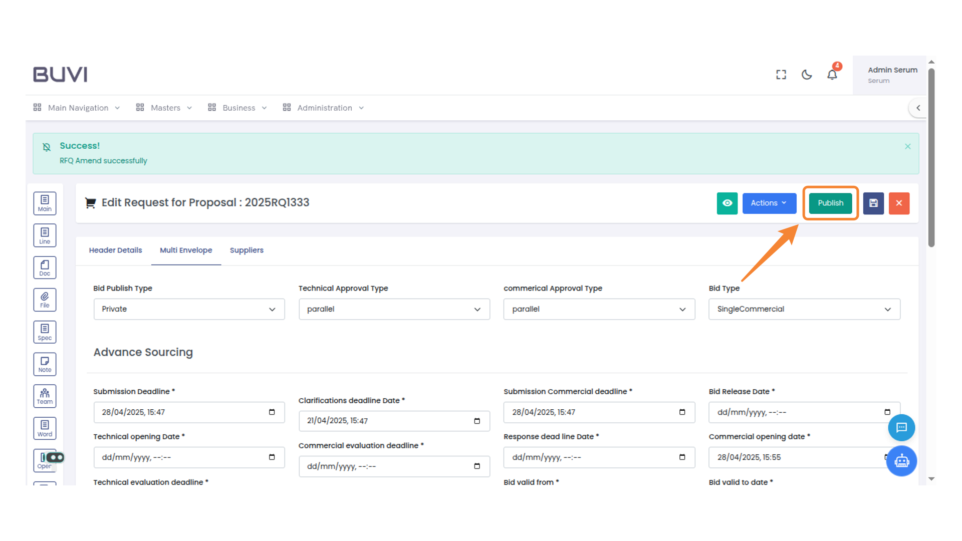 Publish Button Highlighted