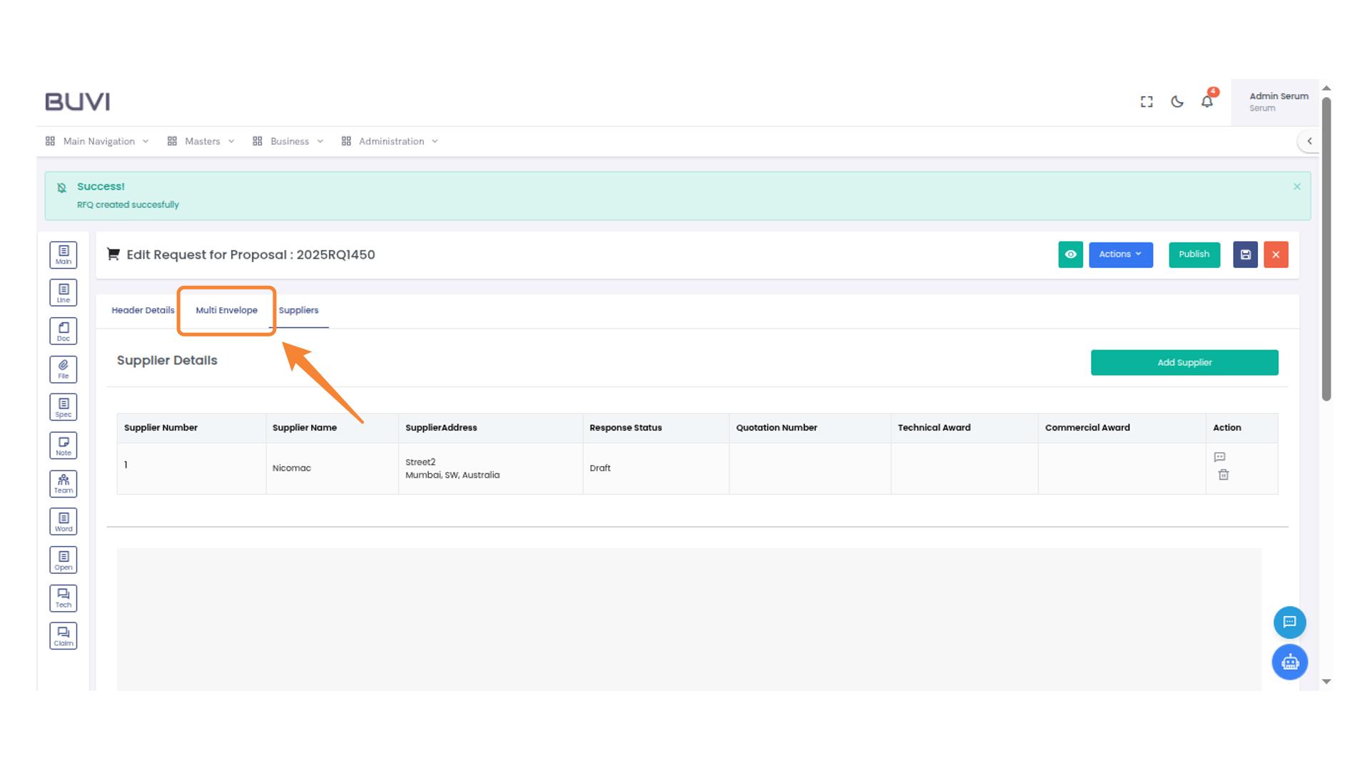 Select Multi Envelope Tab