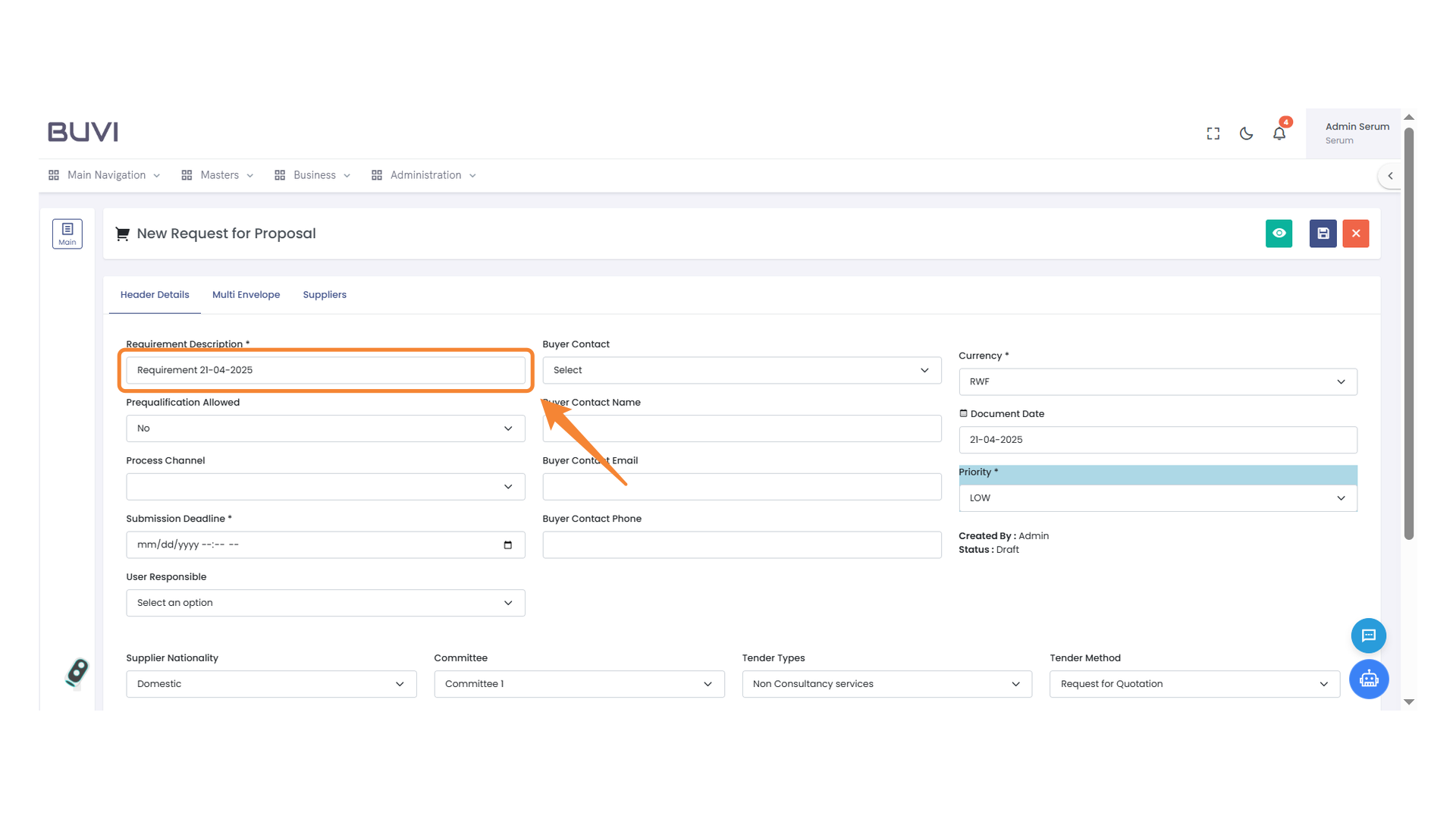 Requirement Description Field