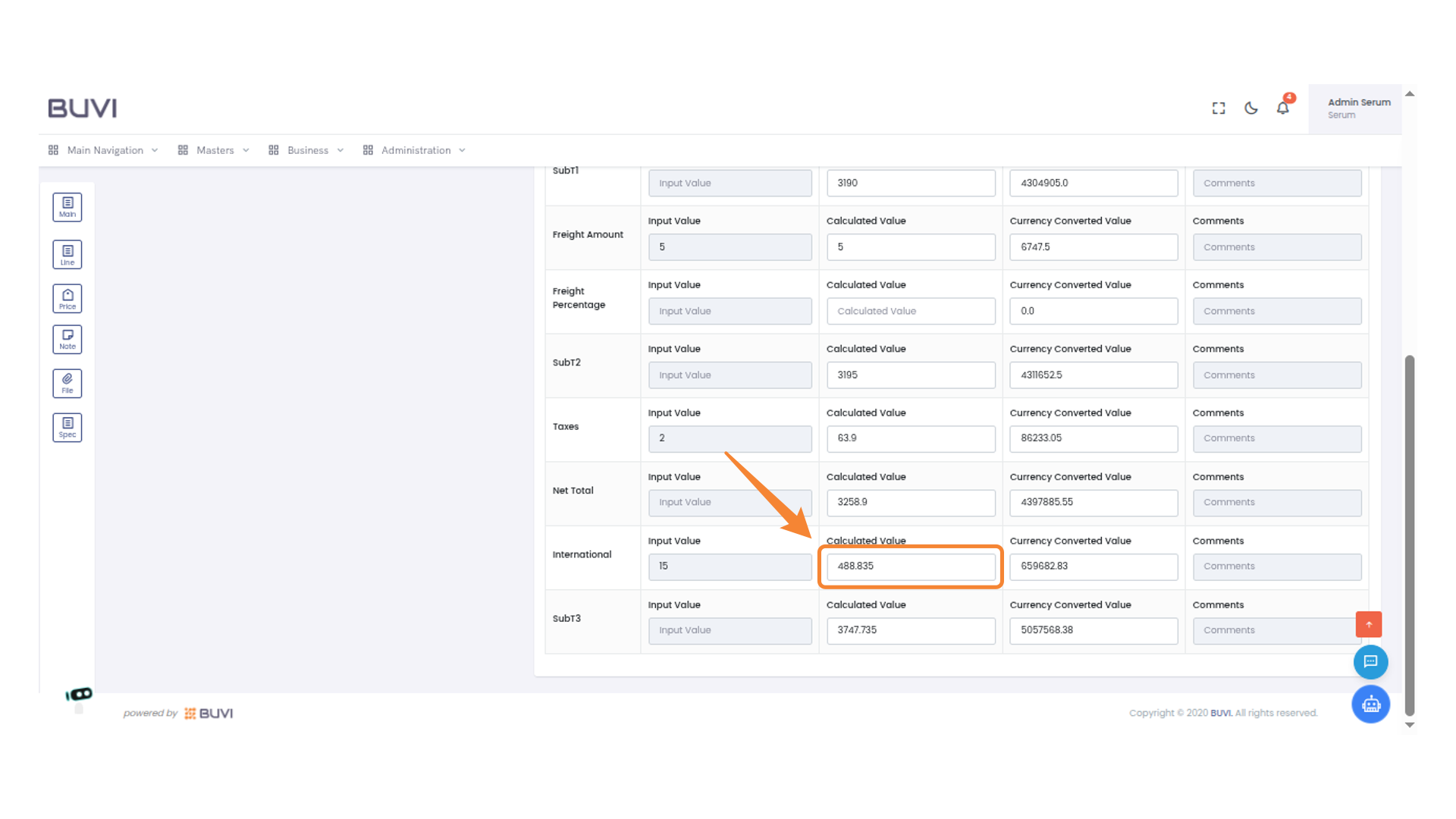 View International Calculated Value