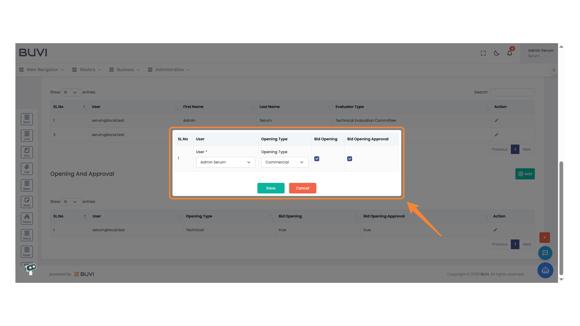 Bid Opening Selection Interface