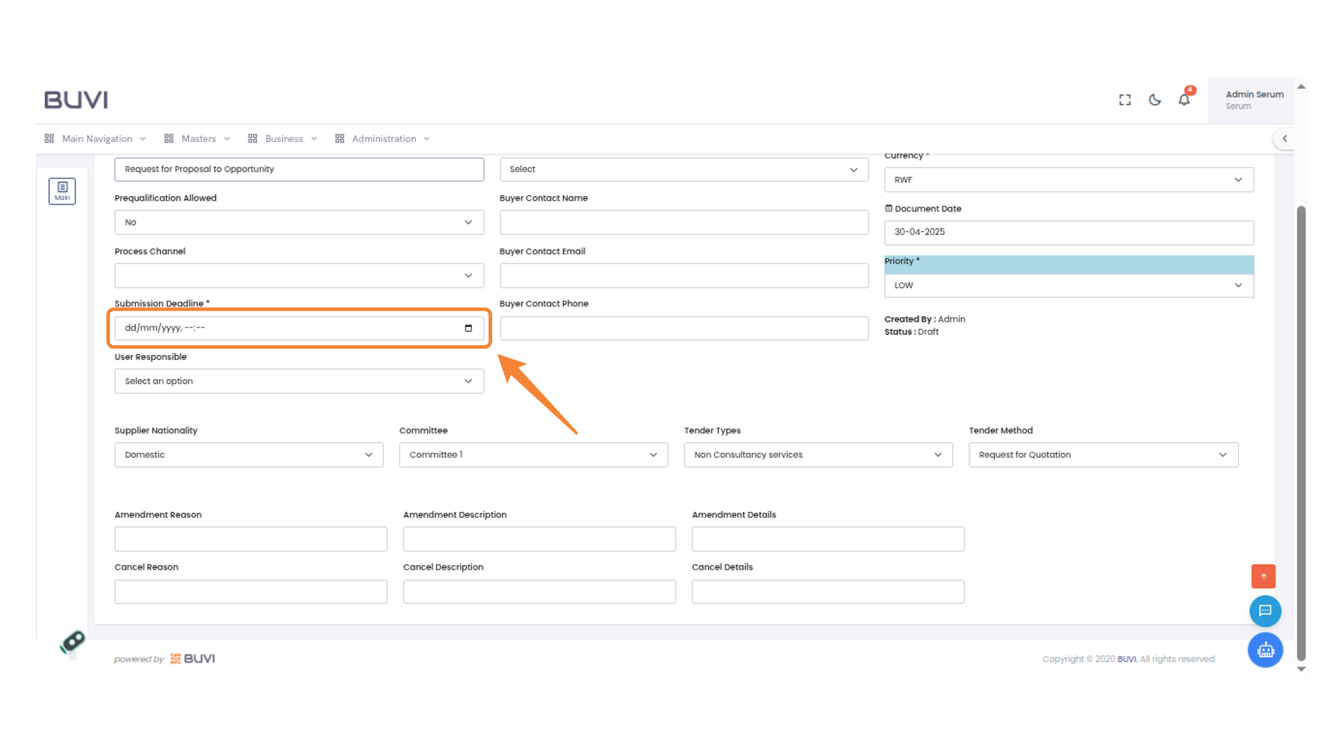 Submission Deadline Input Field