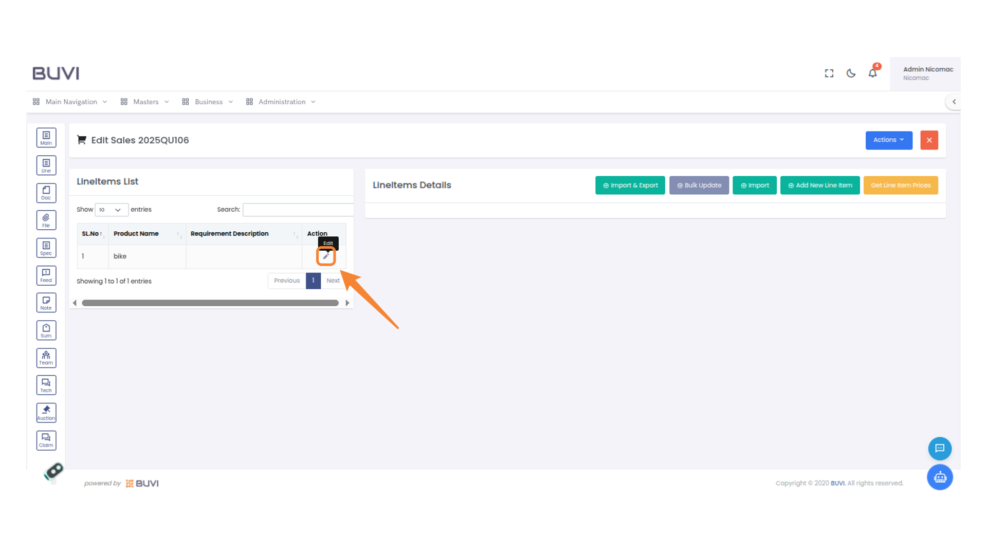 Edit Button in Action Column