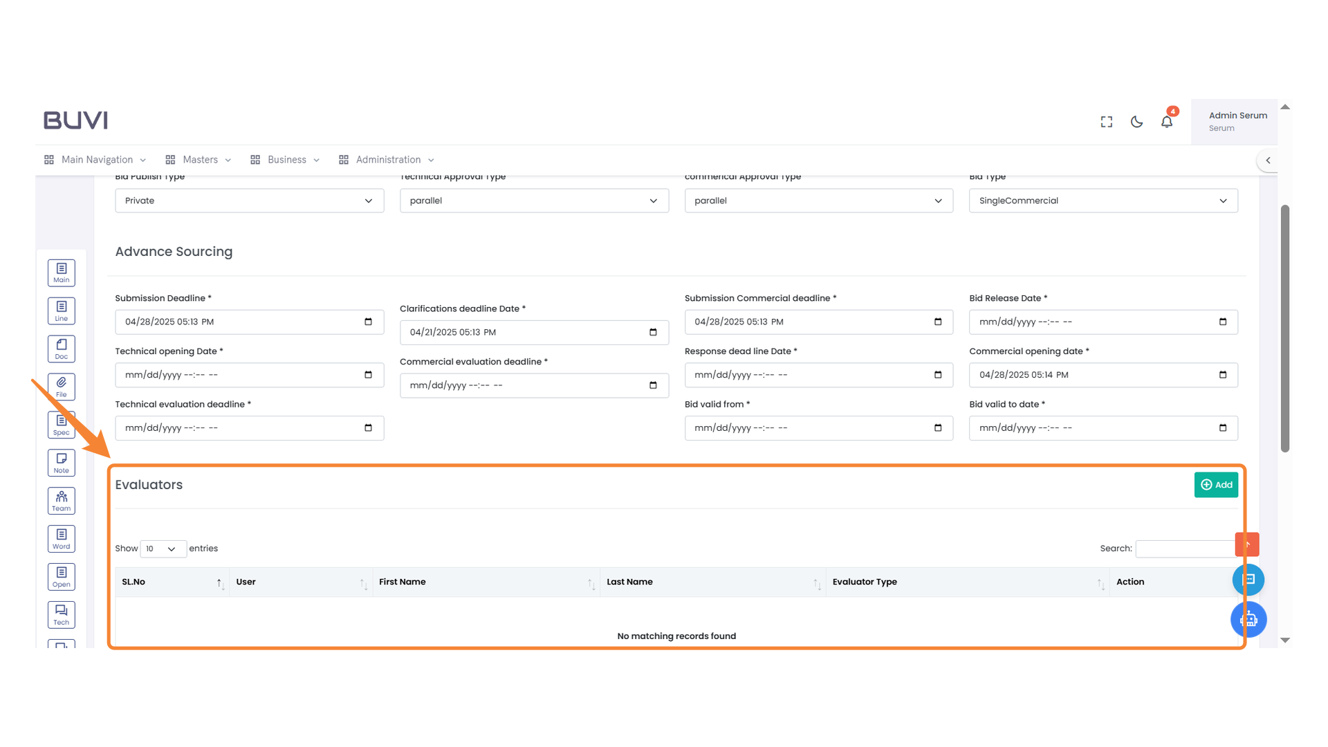 Evaluator Management Section