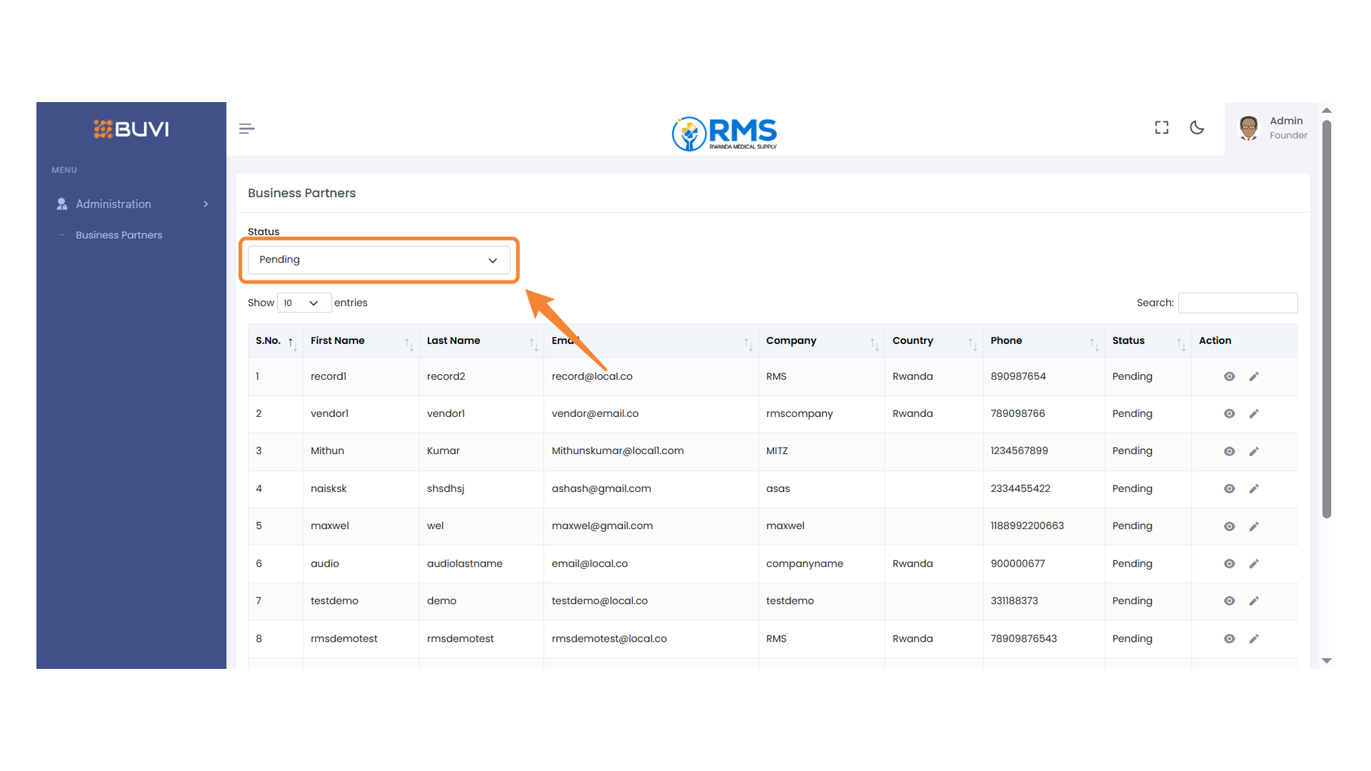 Status Filter Dropdown
