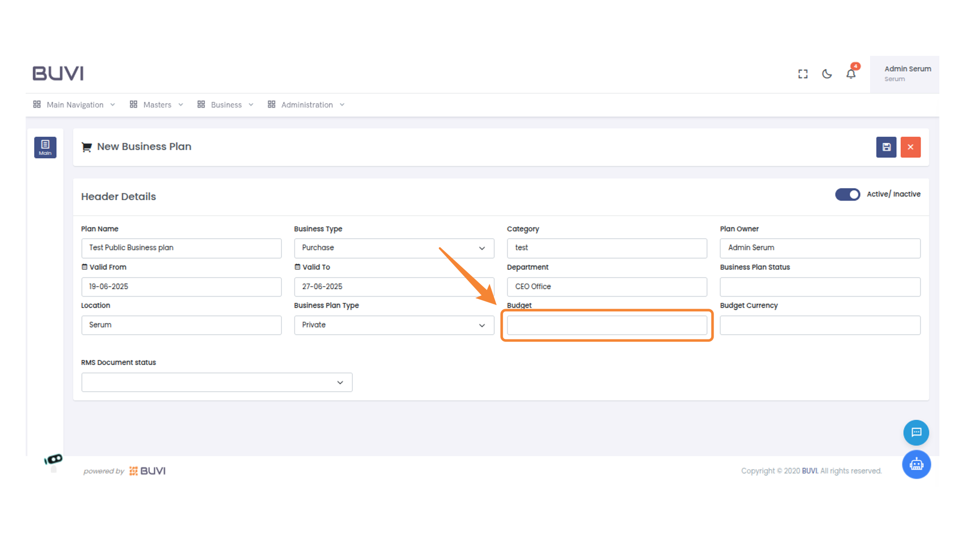 Enter the Budget Amount