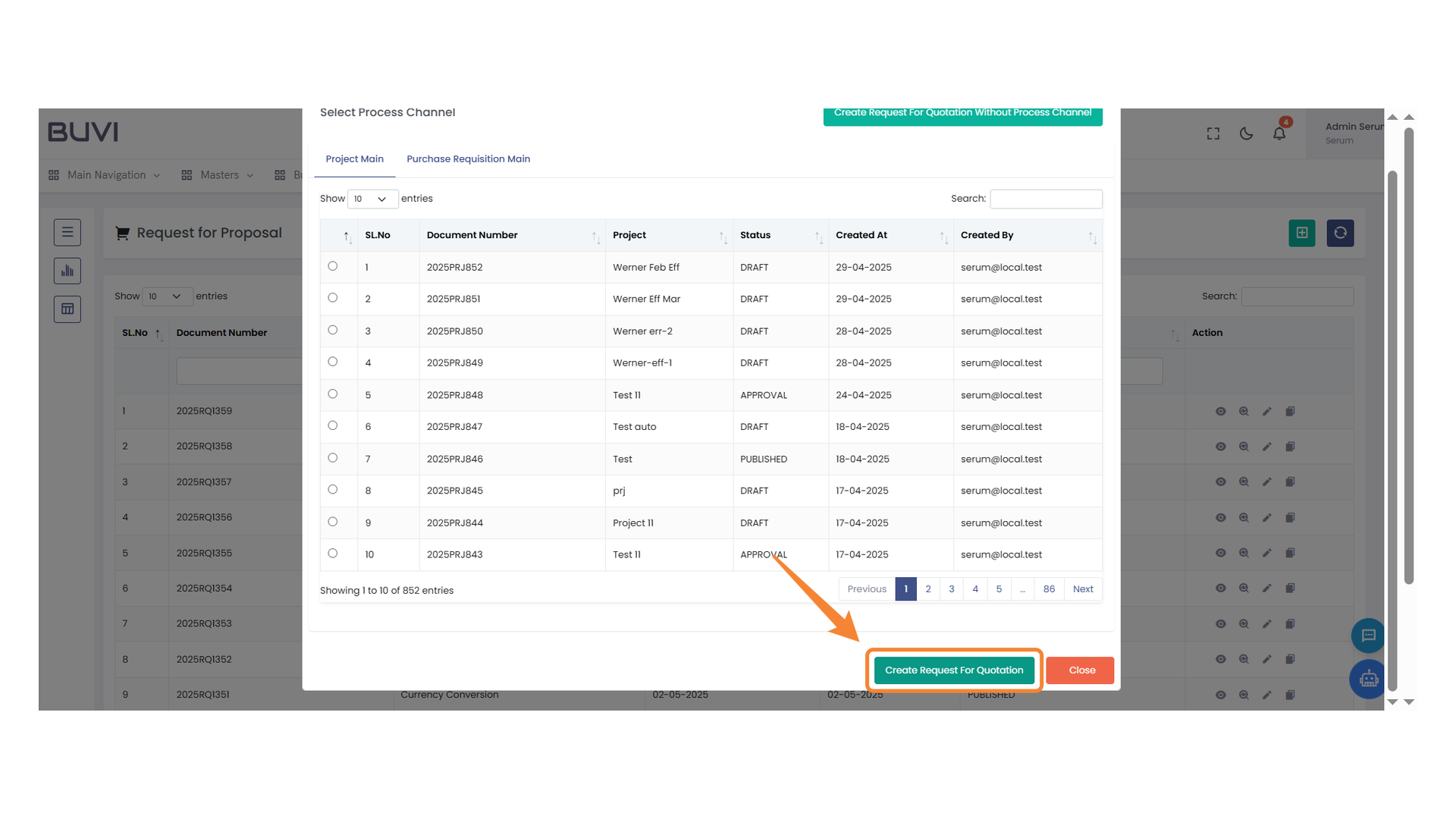 Create Request Button