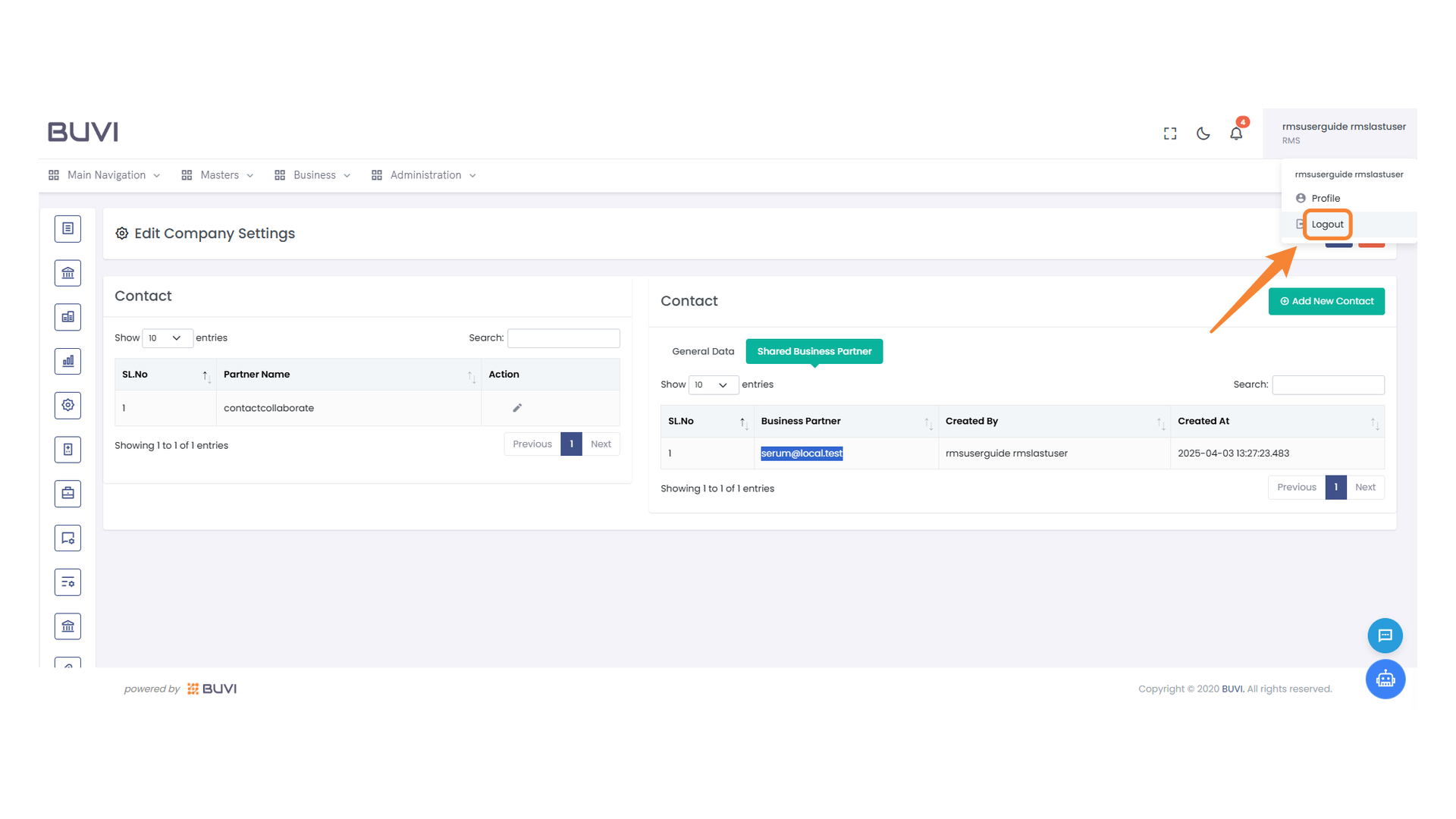 Logout Option Highlighted