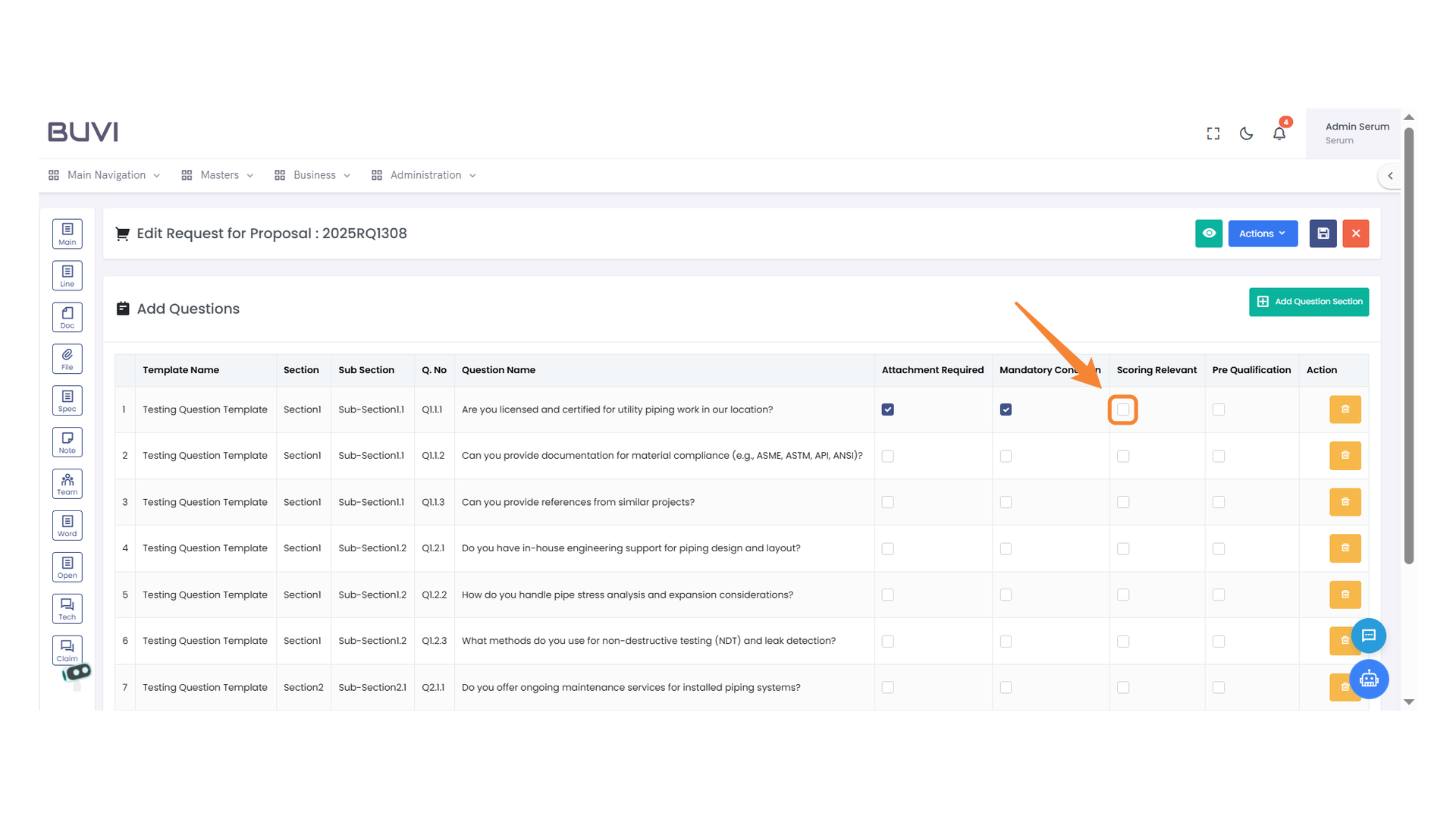 Scoring Relevant Checkbox