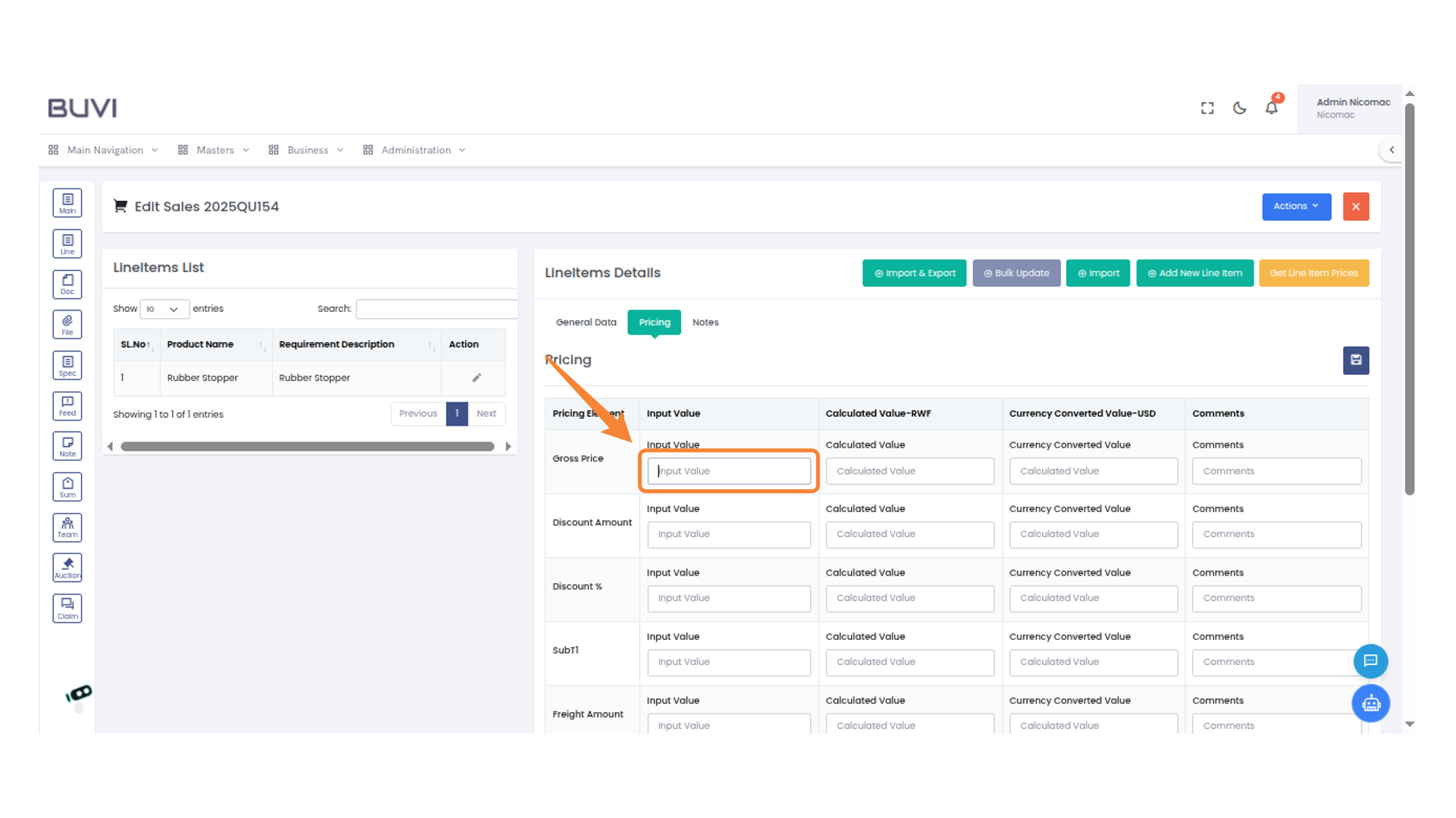 Enter Pricing details