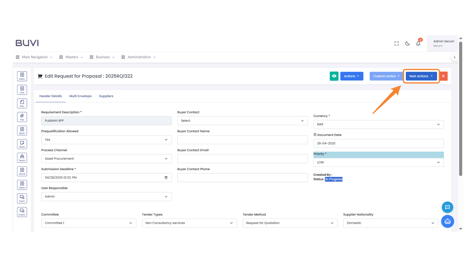 Next Actions Menu Button