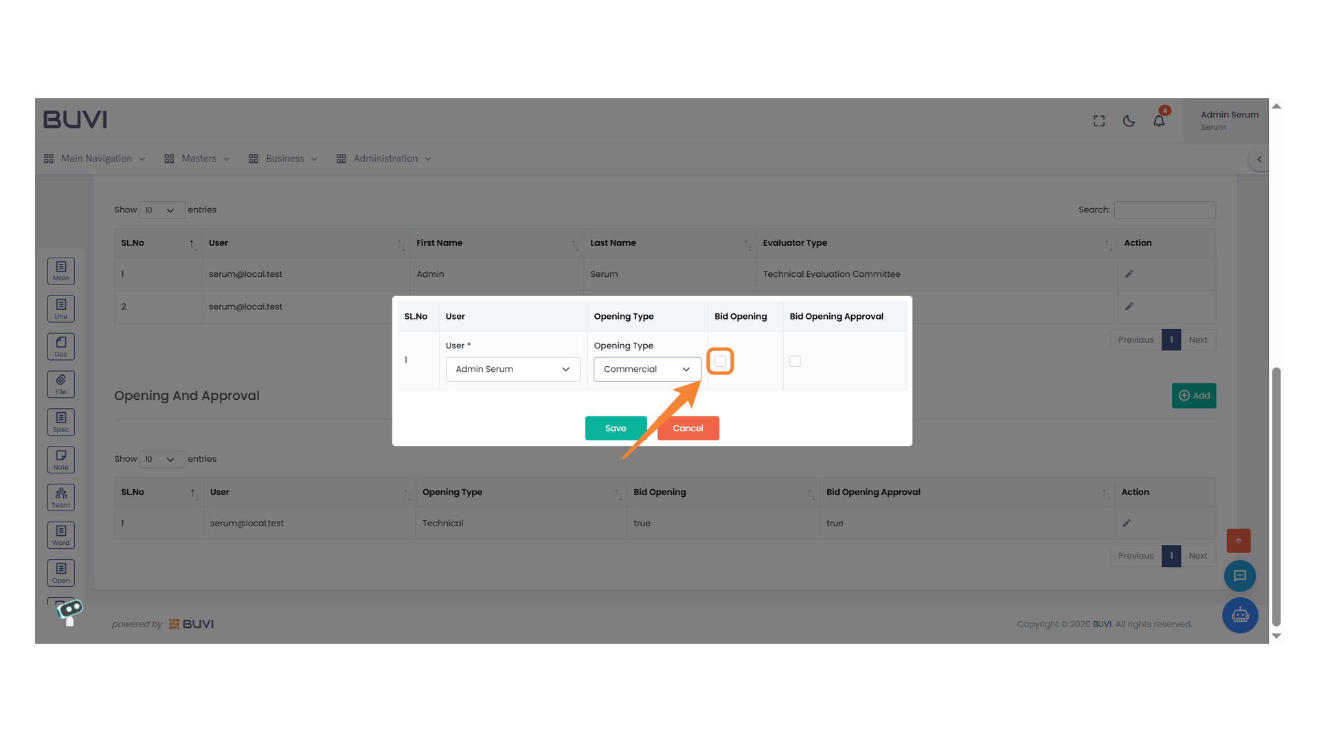 Bid Opening Checkbox