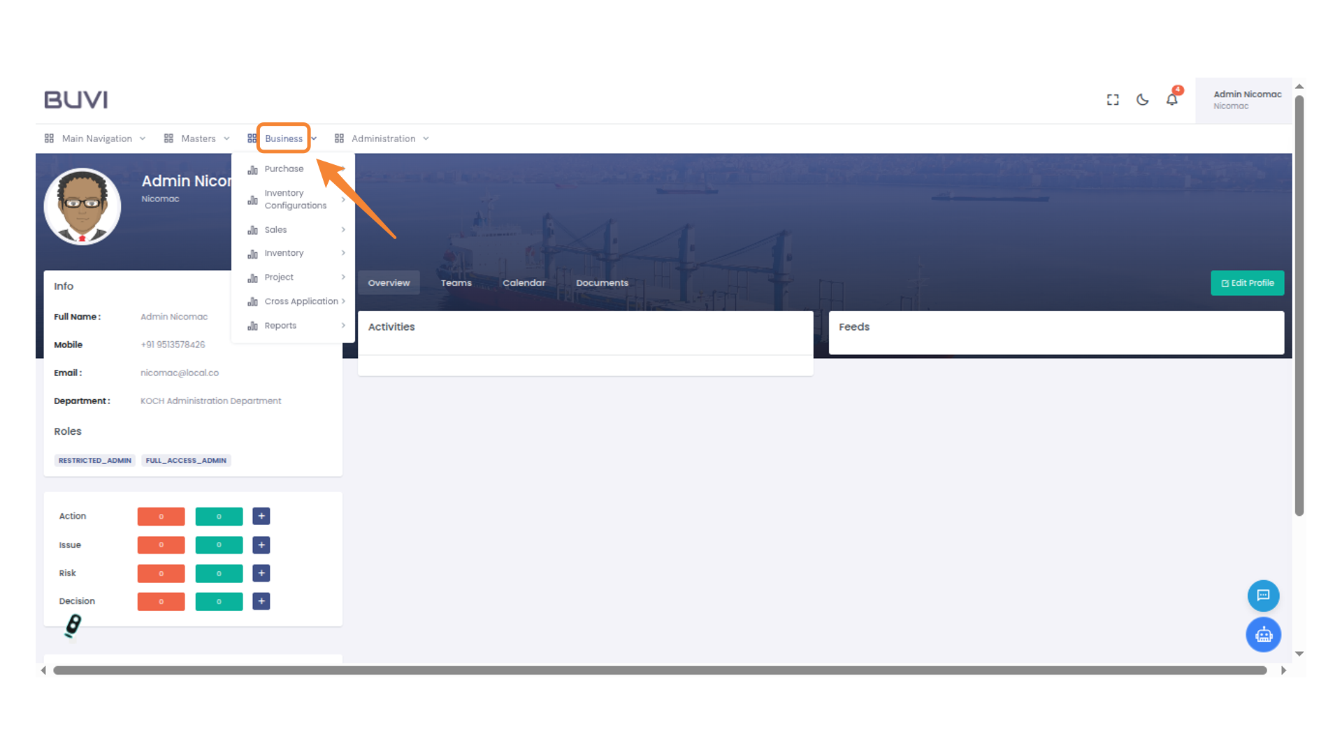 Navigate Business Menu