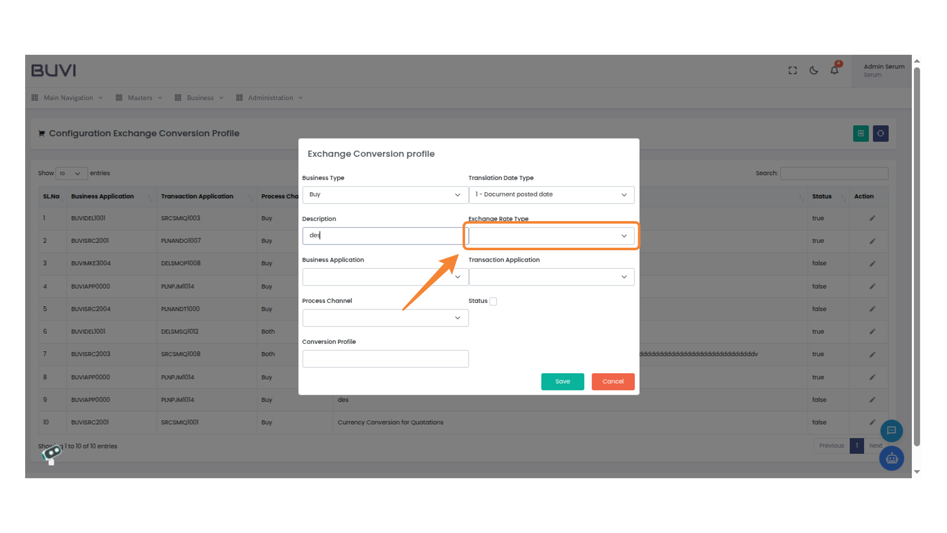 Exchange Rate Type Selection
