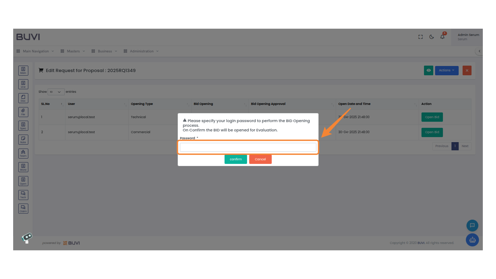 Password Entry for Bid Opening