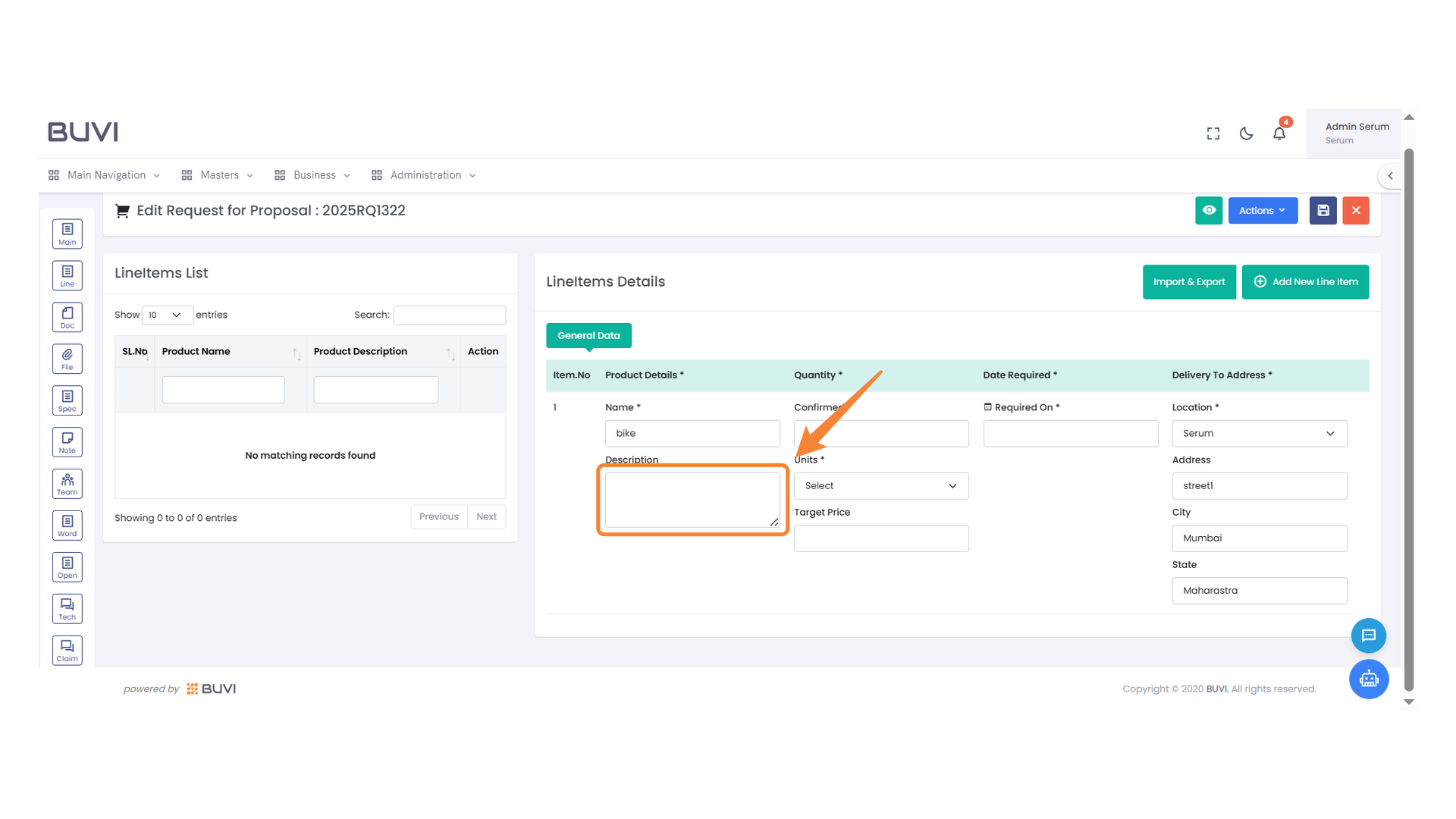 Description Input Field