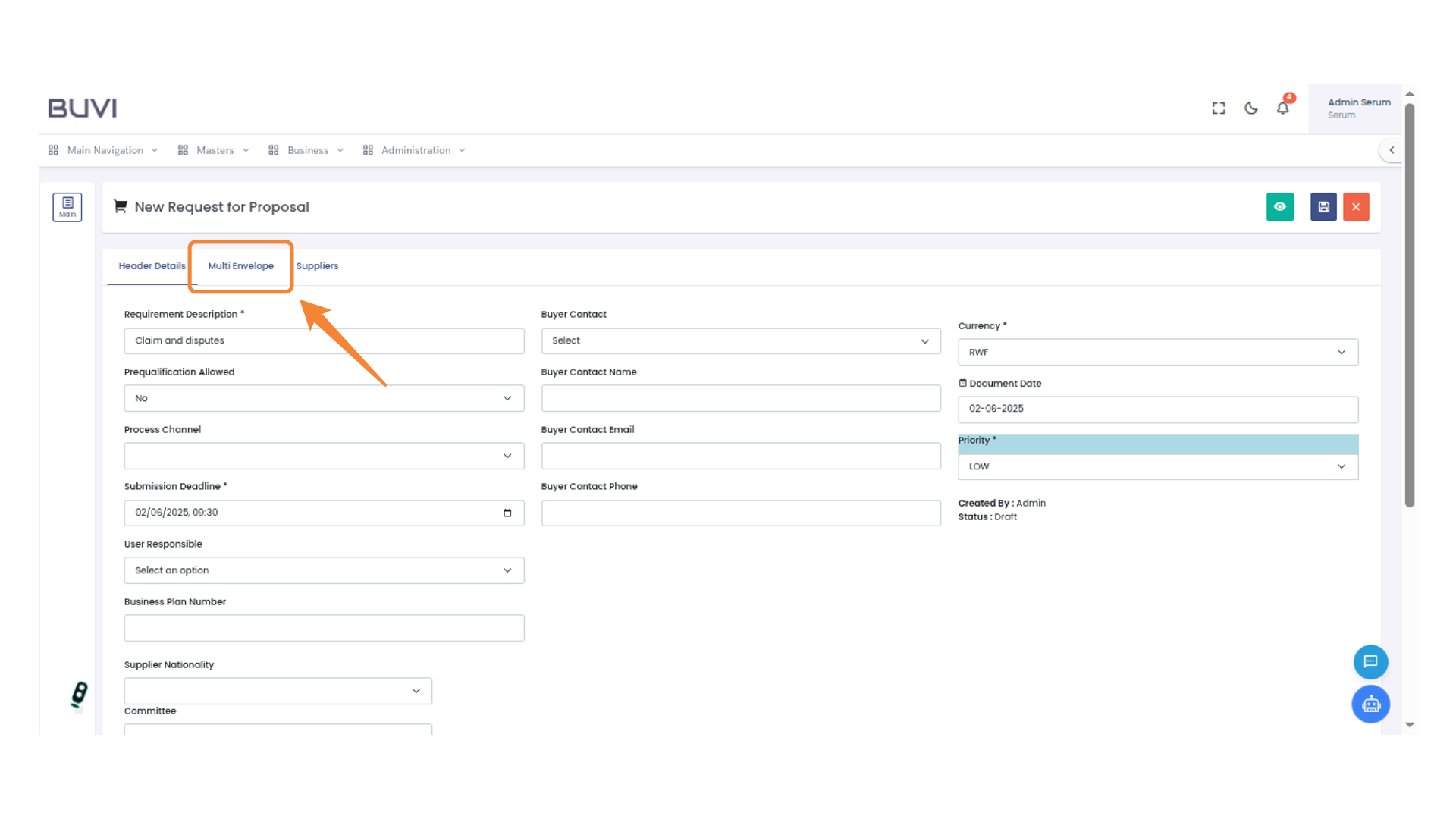 Access Multi Envelope Tab