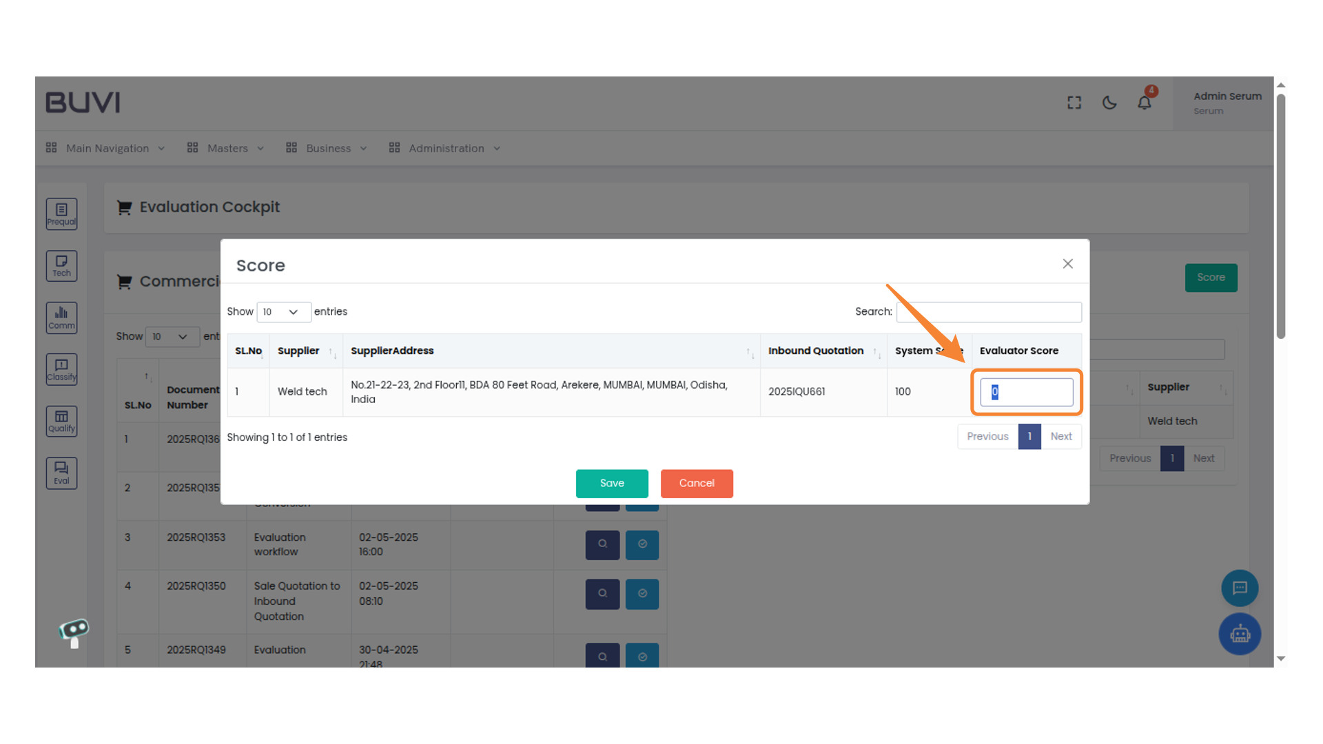 Evaluator Score Input Field