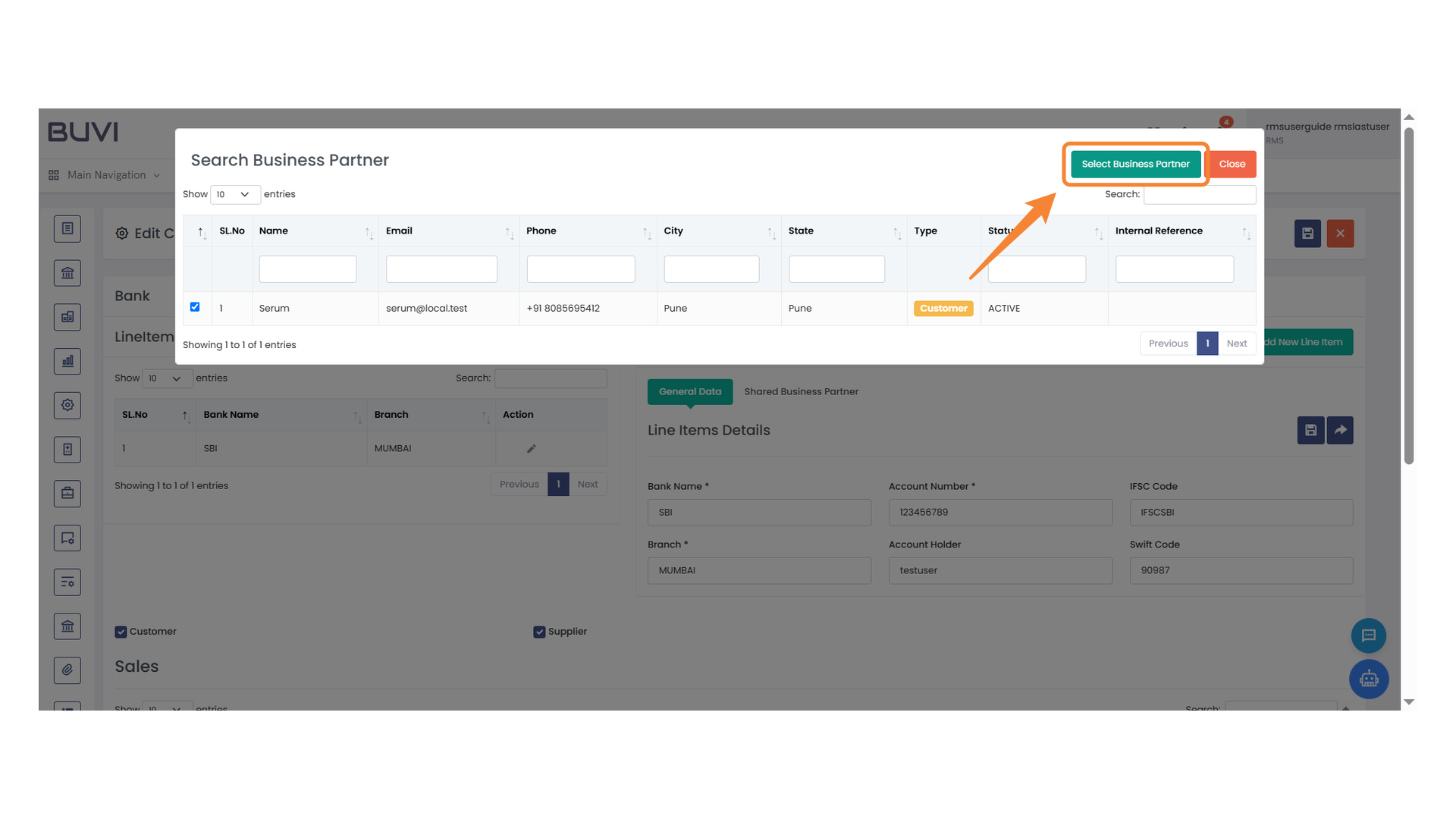 Select Business Partner Button