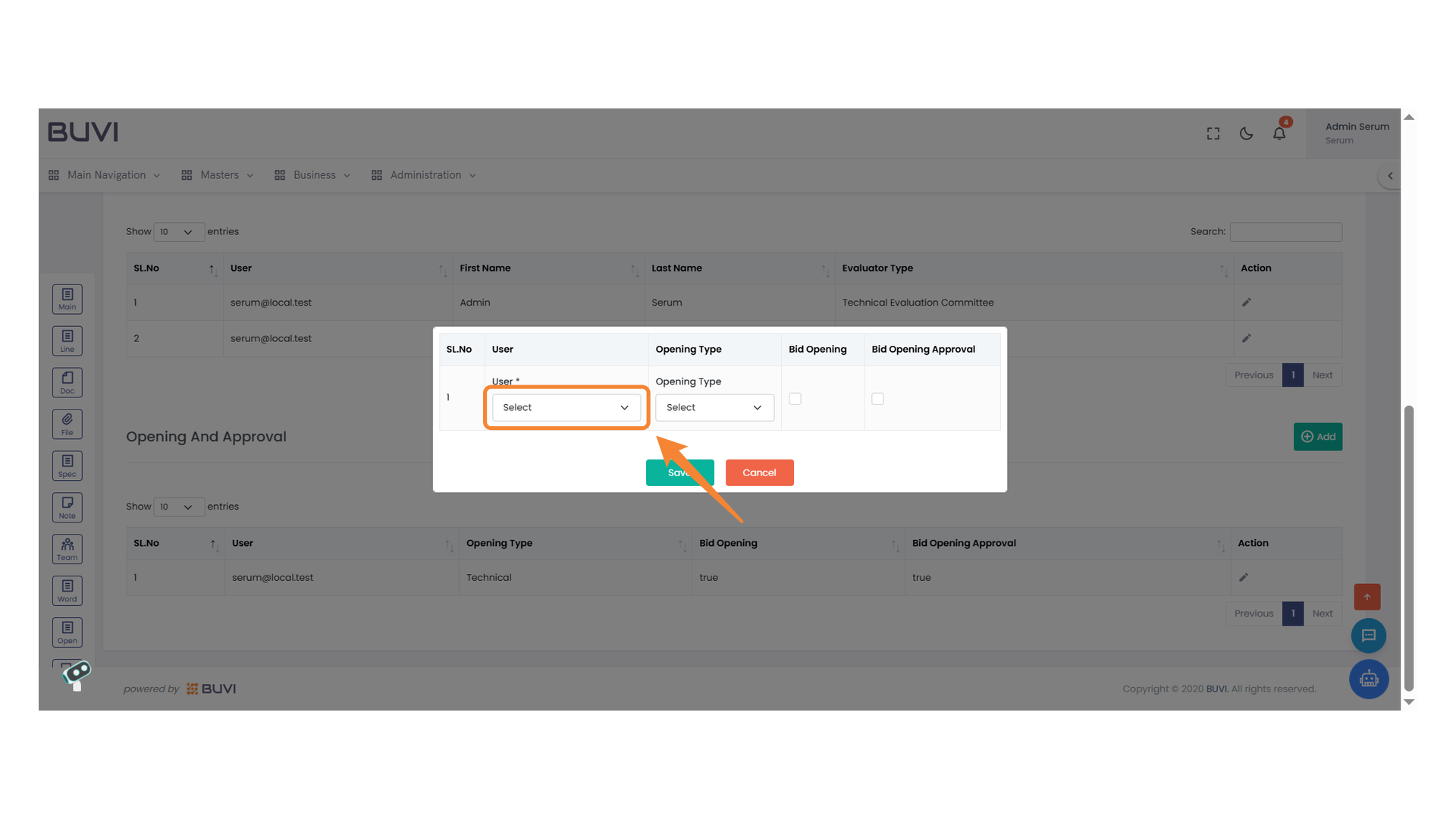User Selection Dropdown