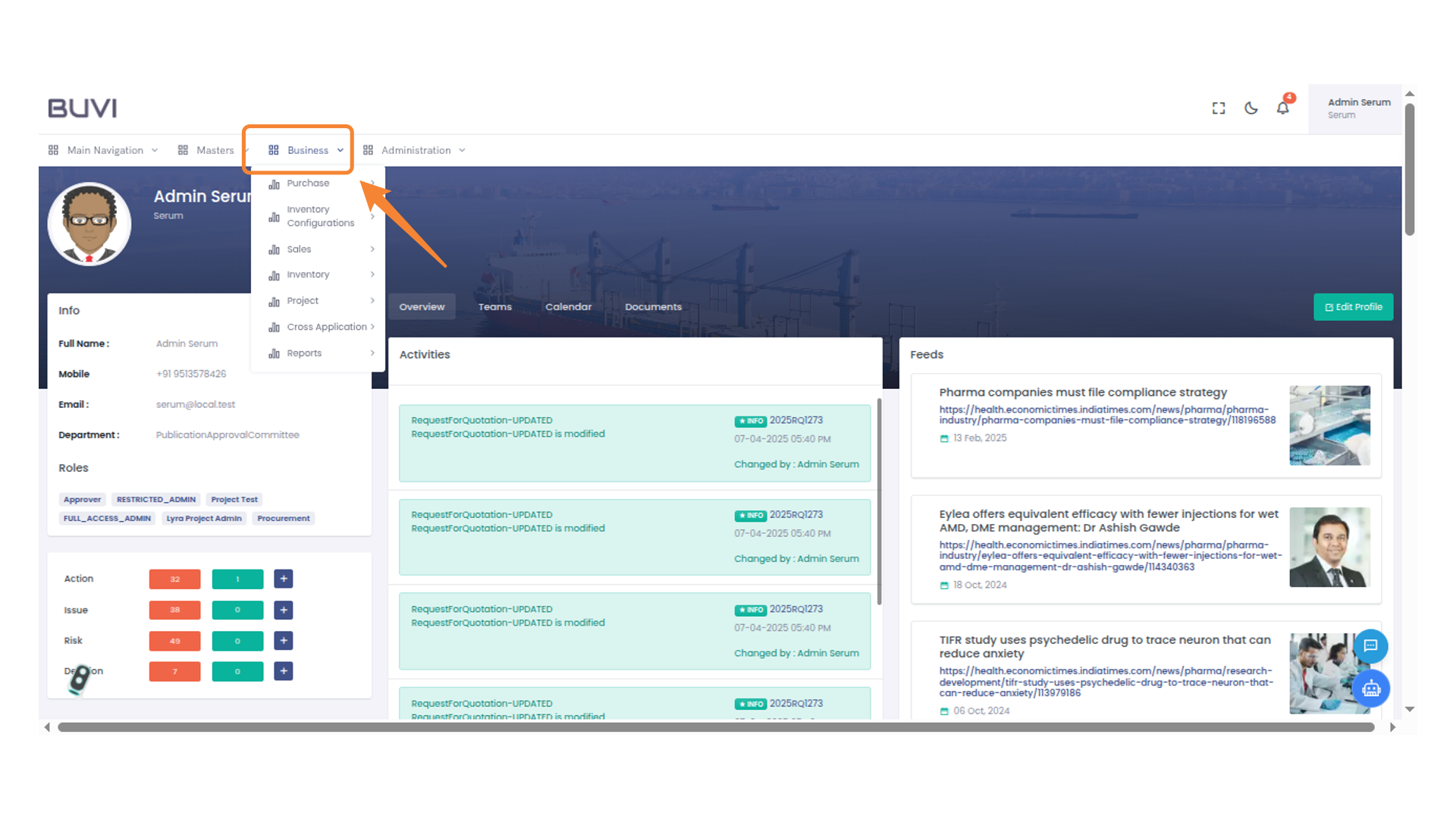 Business Menu Options