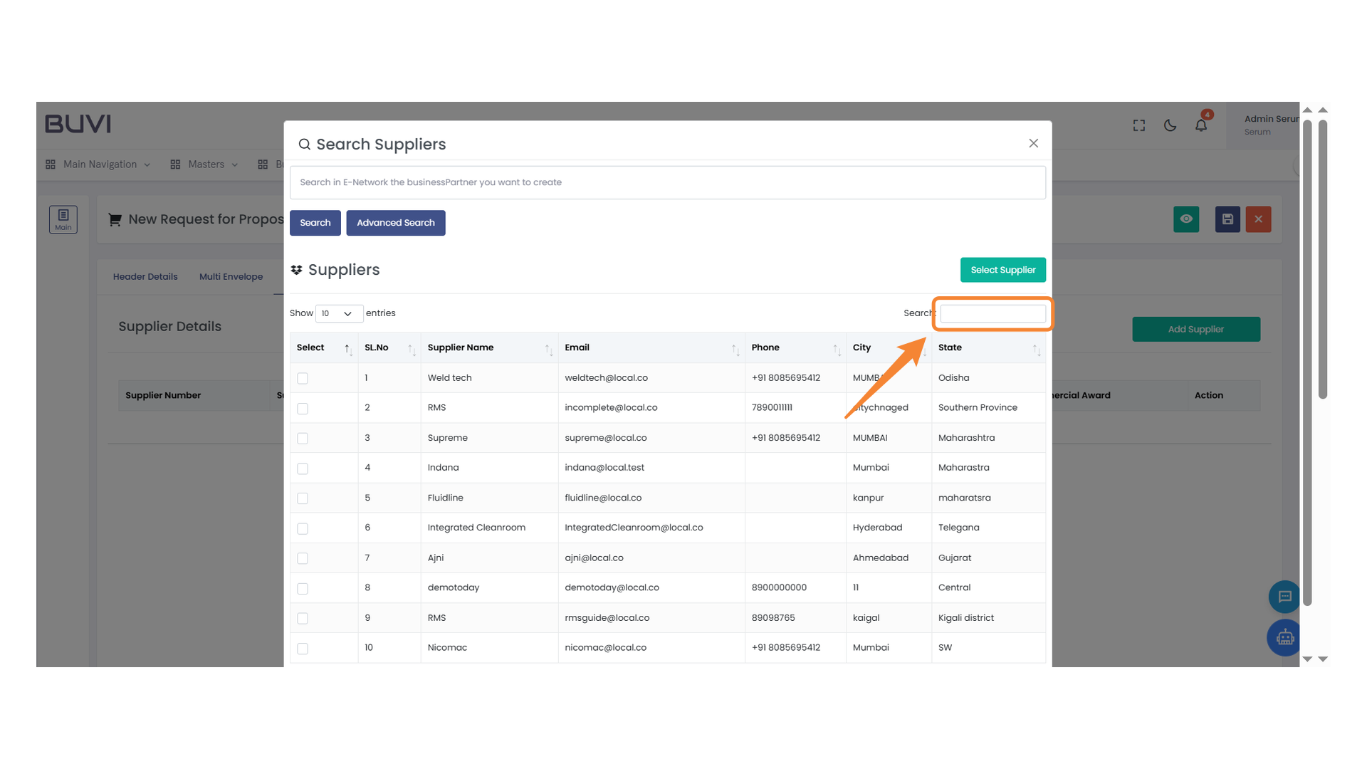 Search Supplier Field