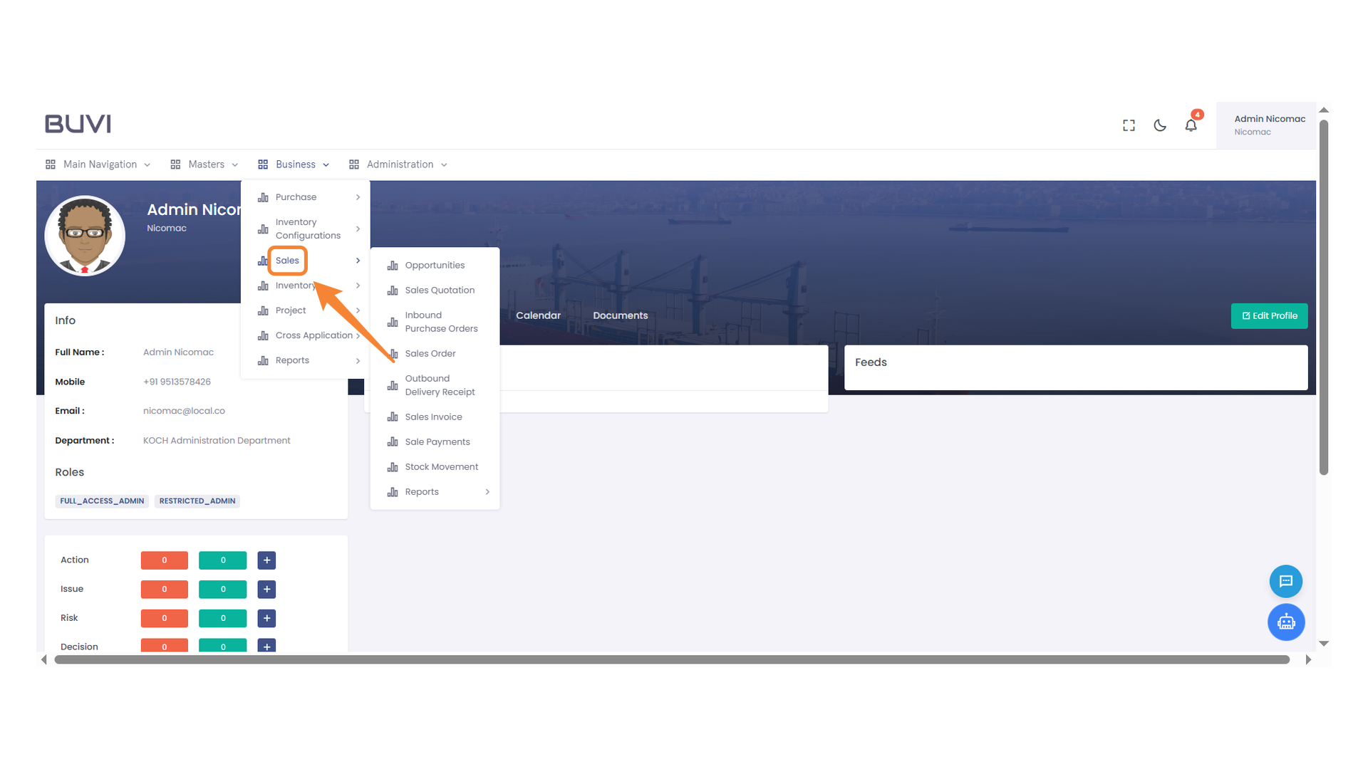 Sales Menu Navigation