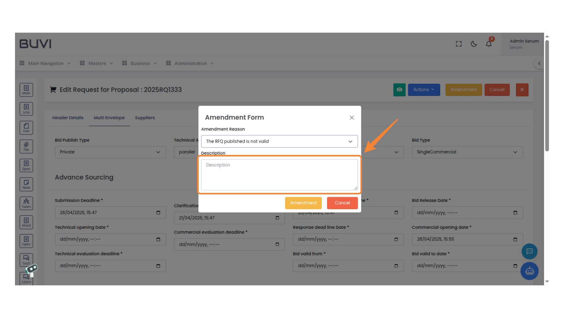 Description Entry Field