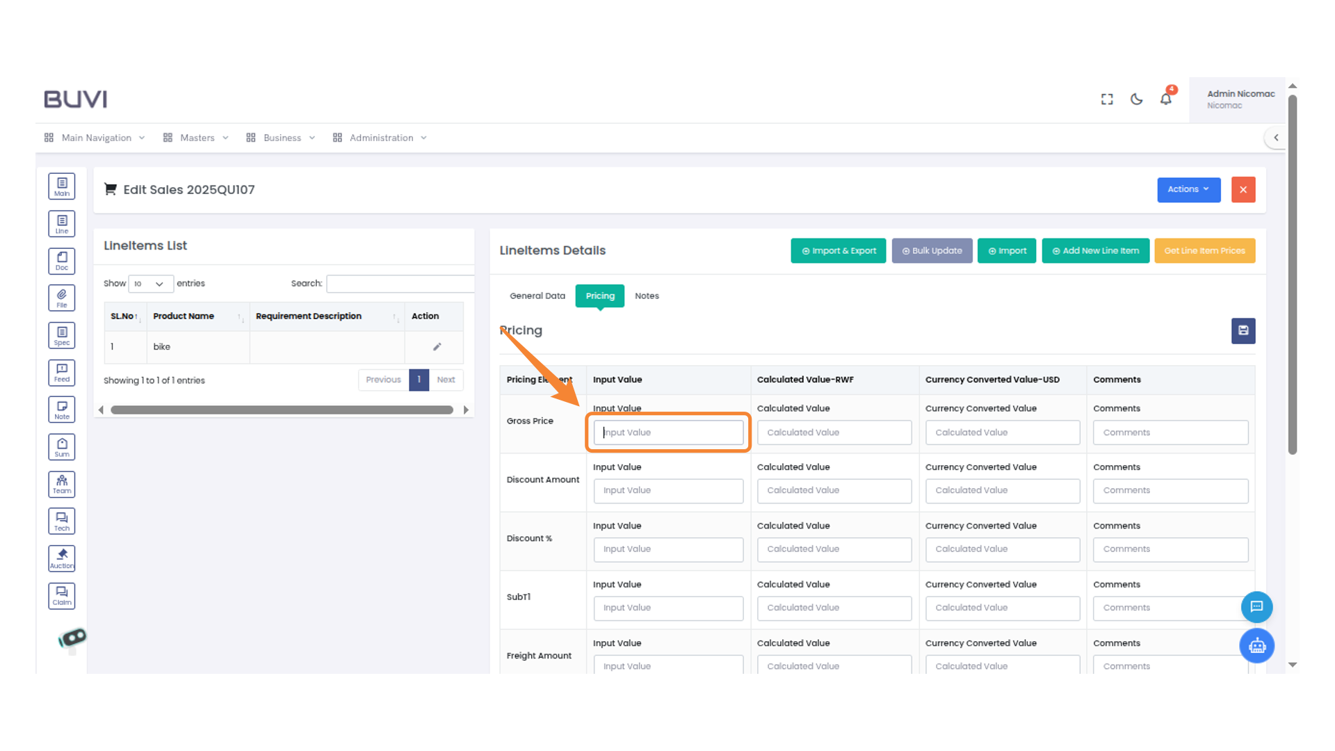 Gross Price Input Field