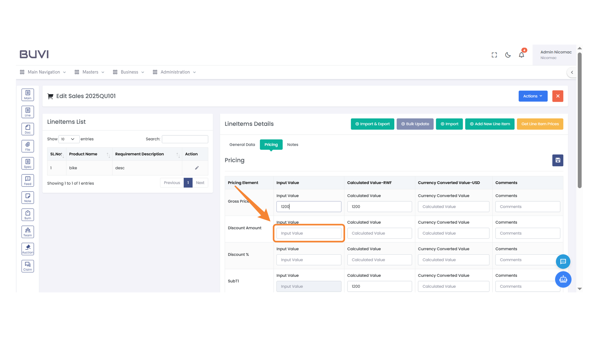 Discount Amount Input Field