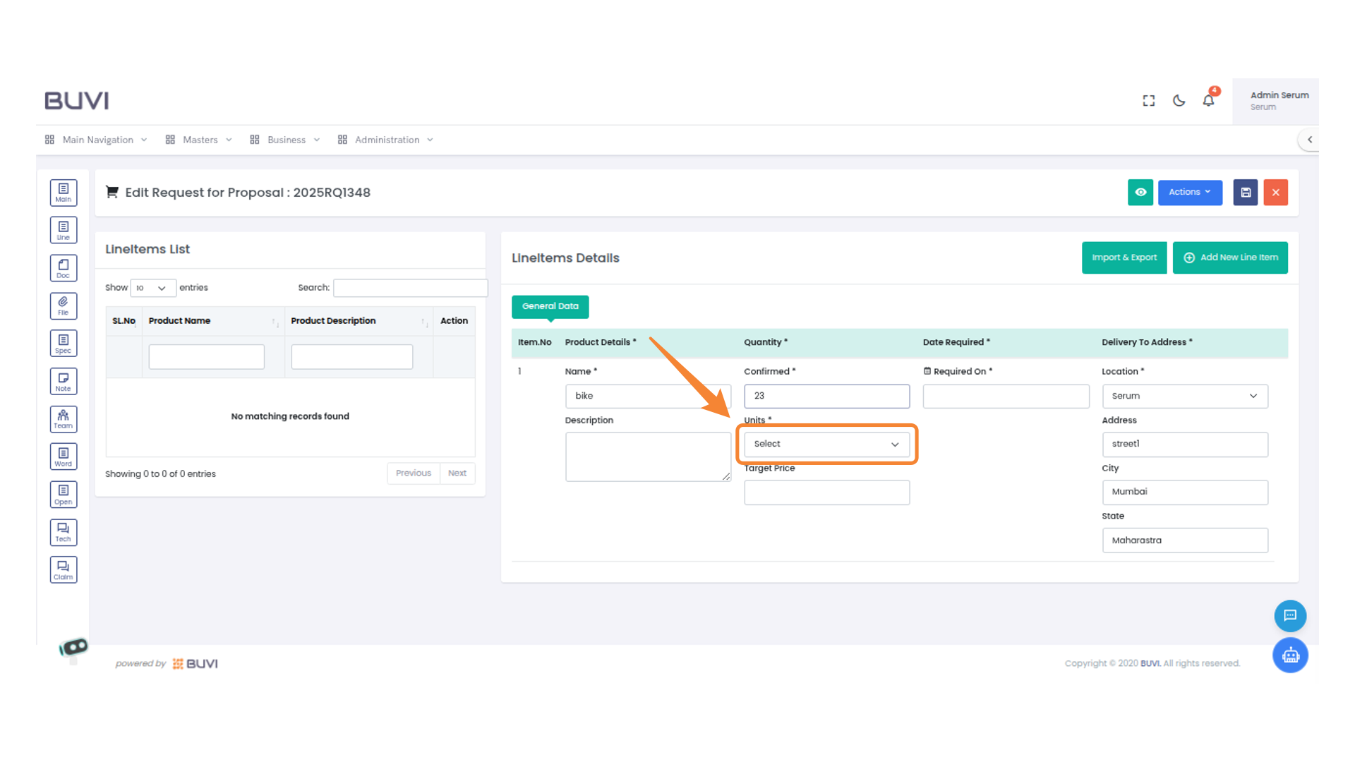 Unit Selection Dropdown