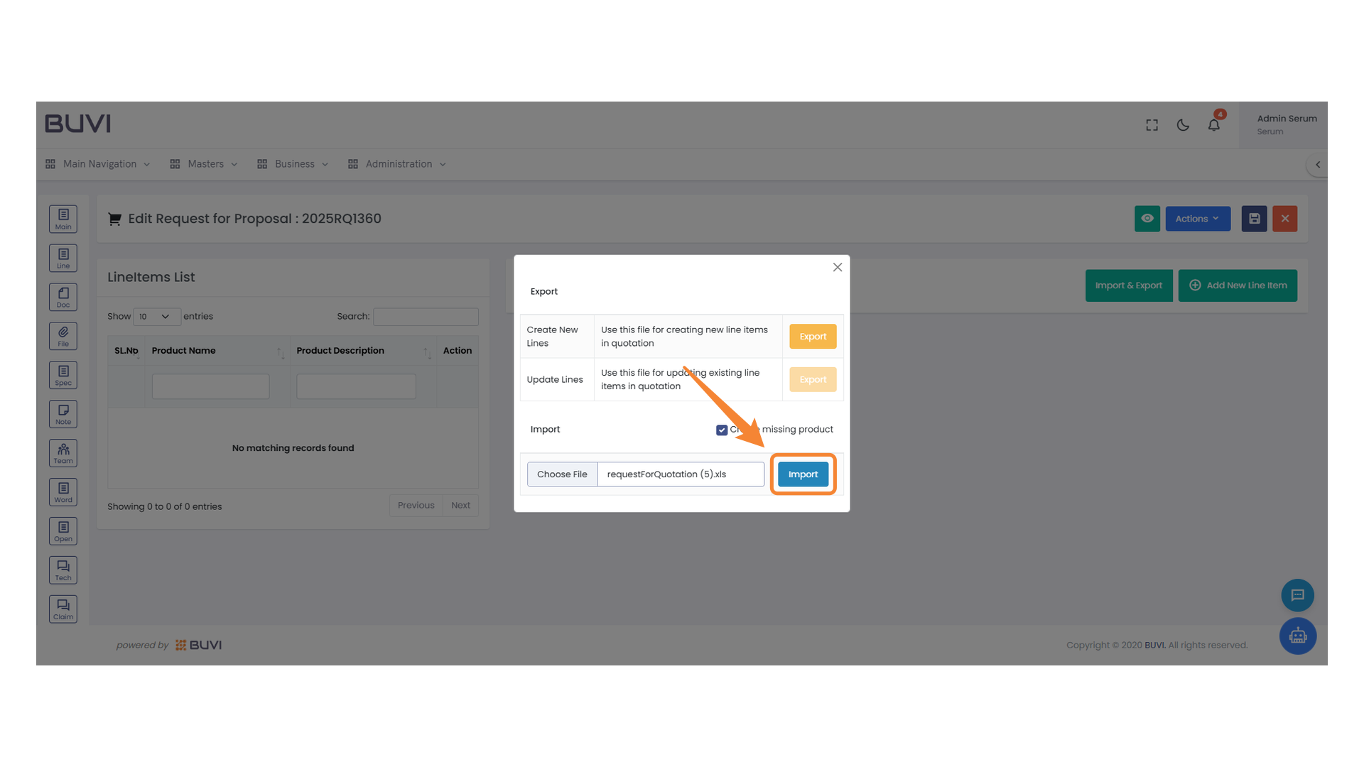 Import Button in Quotation Interface
