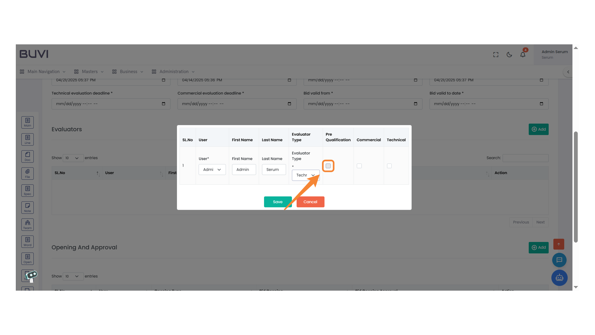 Checkbox for Pre-Qualification