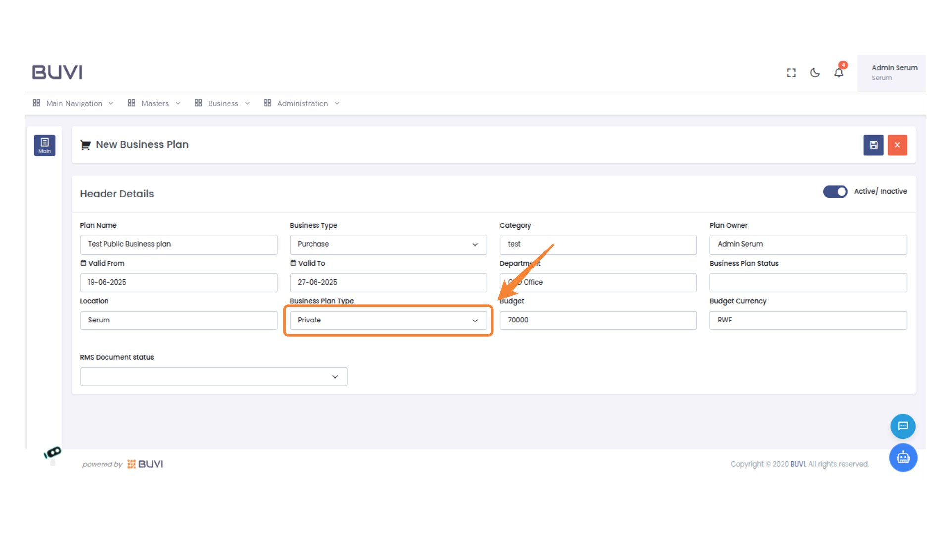 Select Business Plan Type