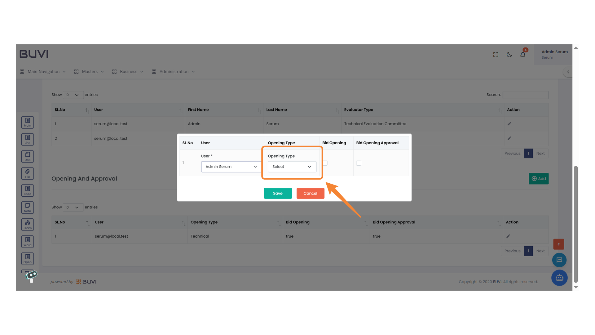Opening Type Selection