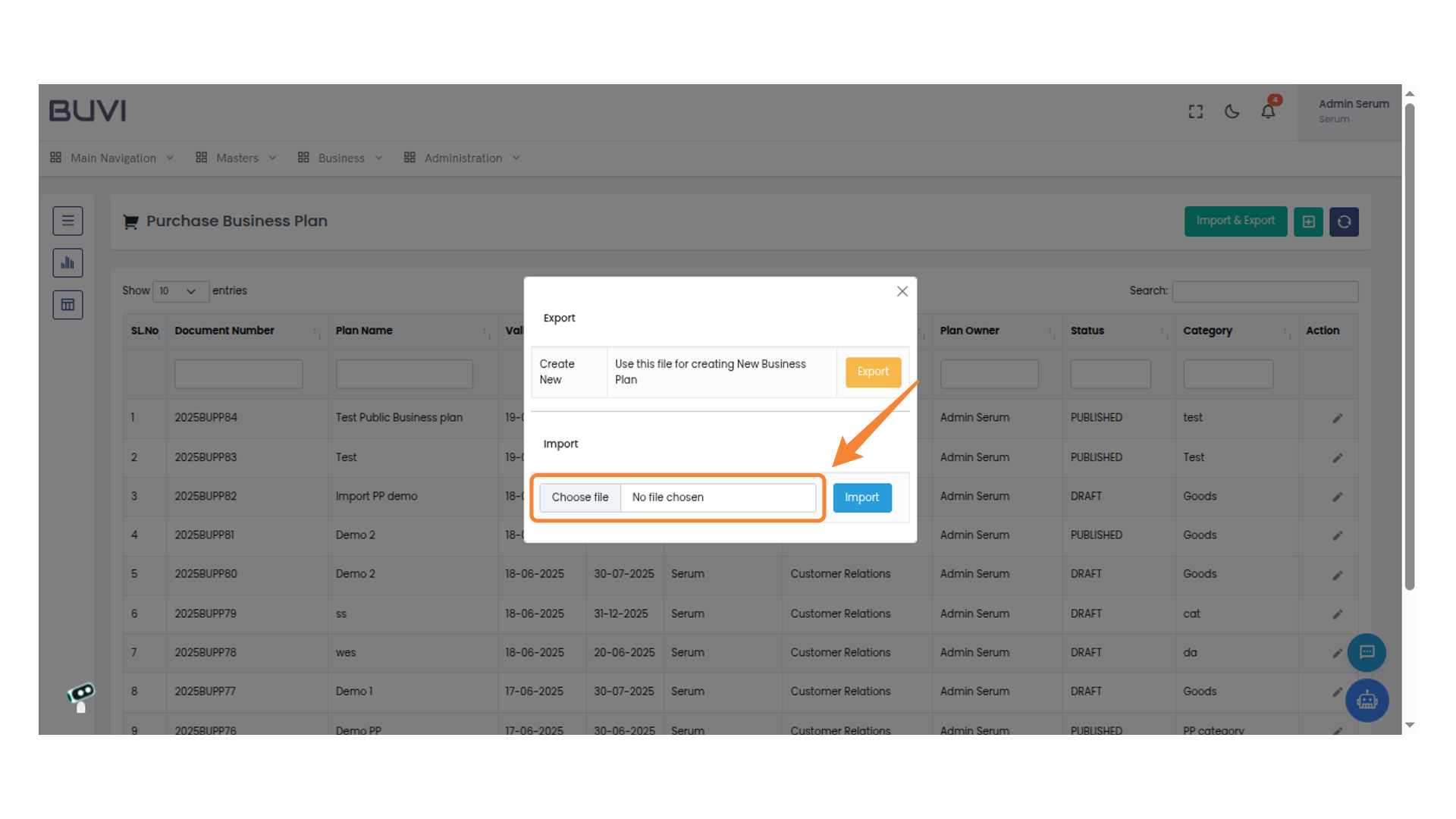 Initiate File Selection for Import