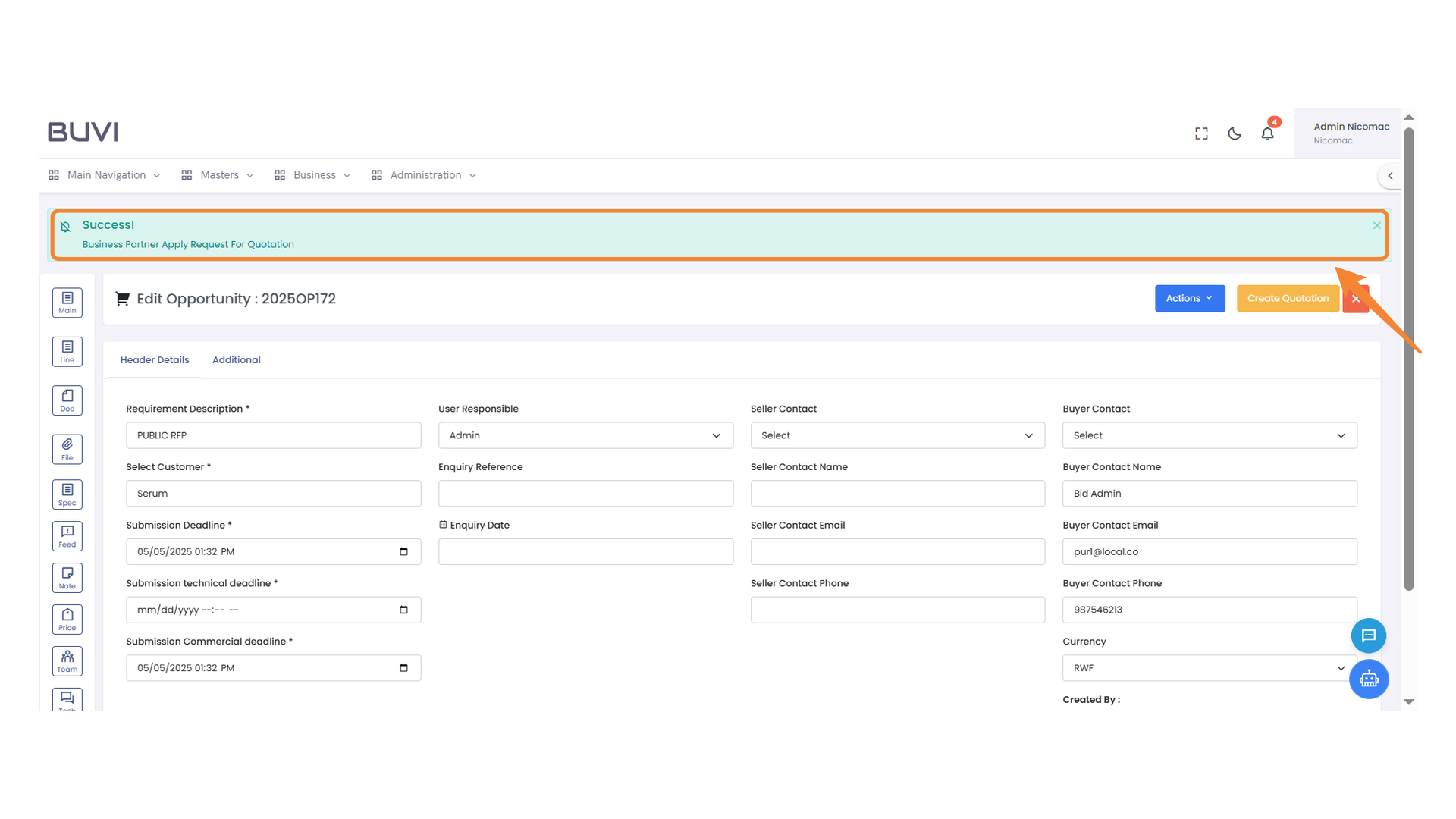 Confirmation of Successful Action