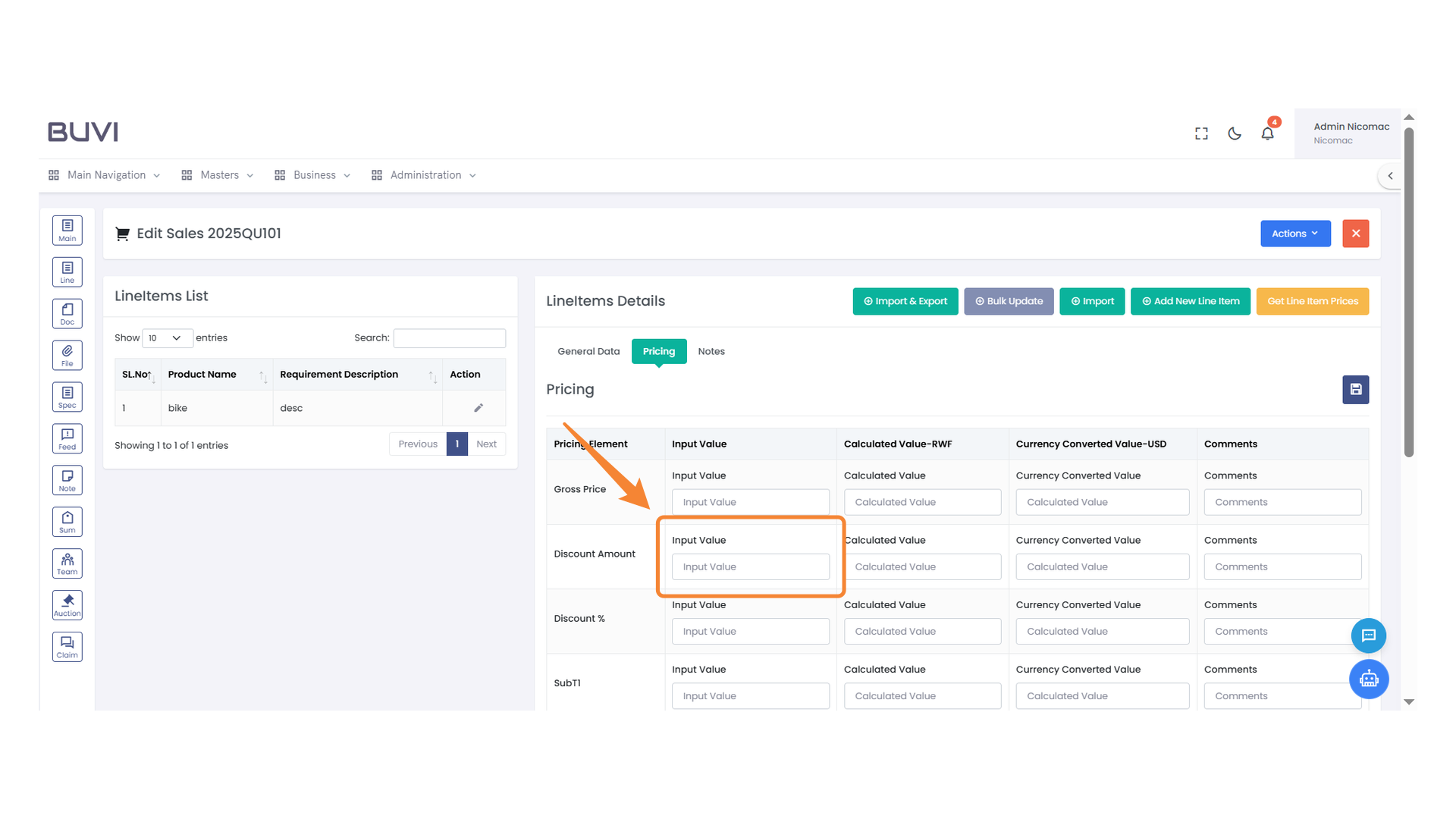 Input Field for Discount Amount
