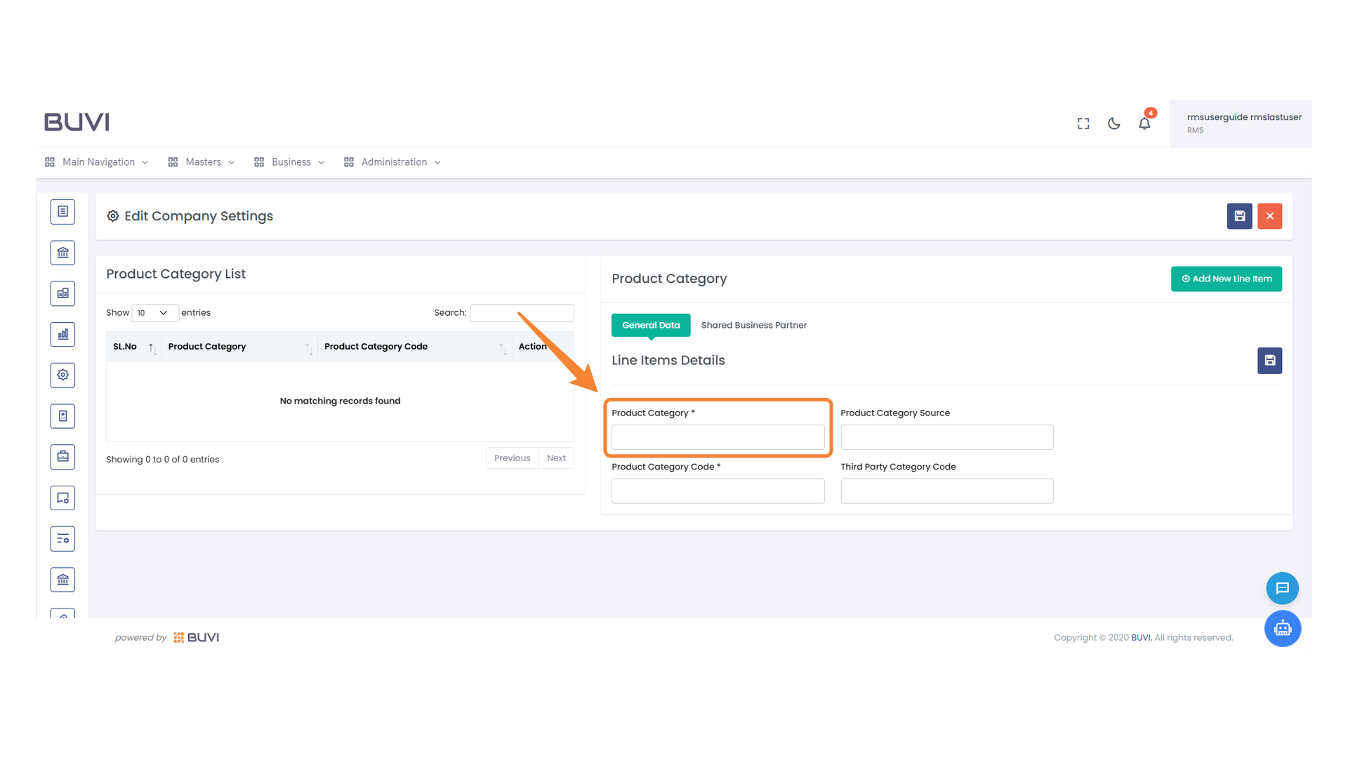 Product Category Input Field