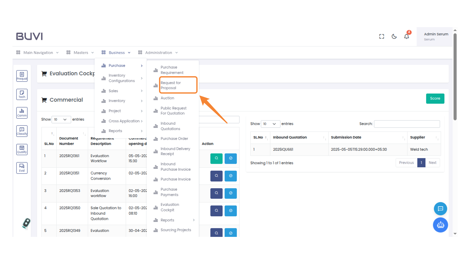 Request for Proposal Menu Option