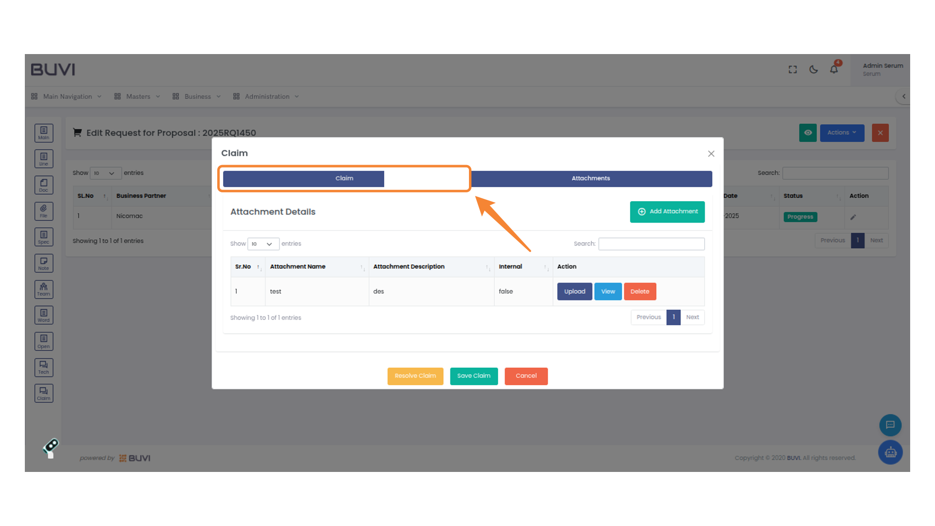 Select the Claim Tab