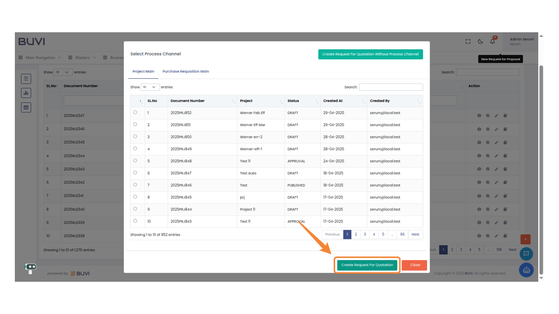 Create Request For Quotation