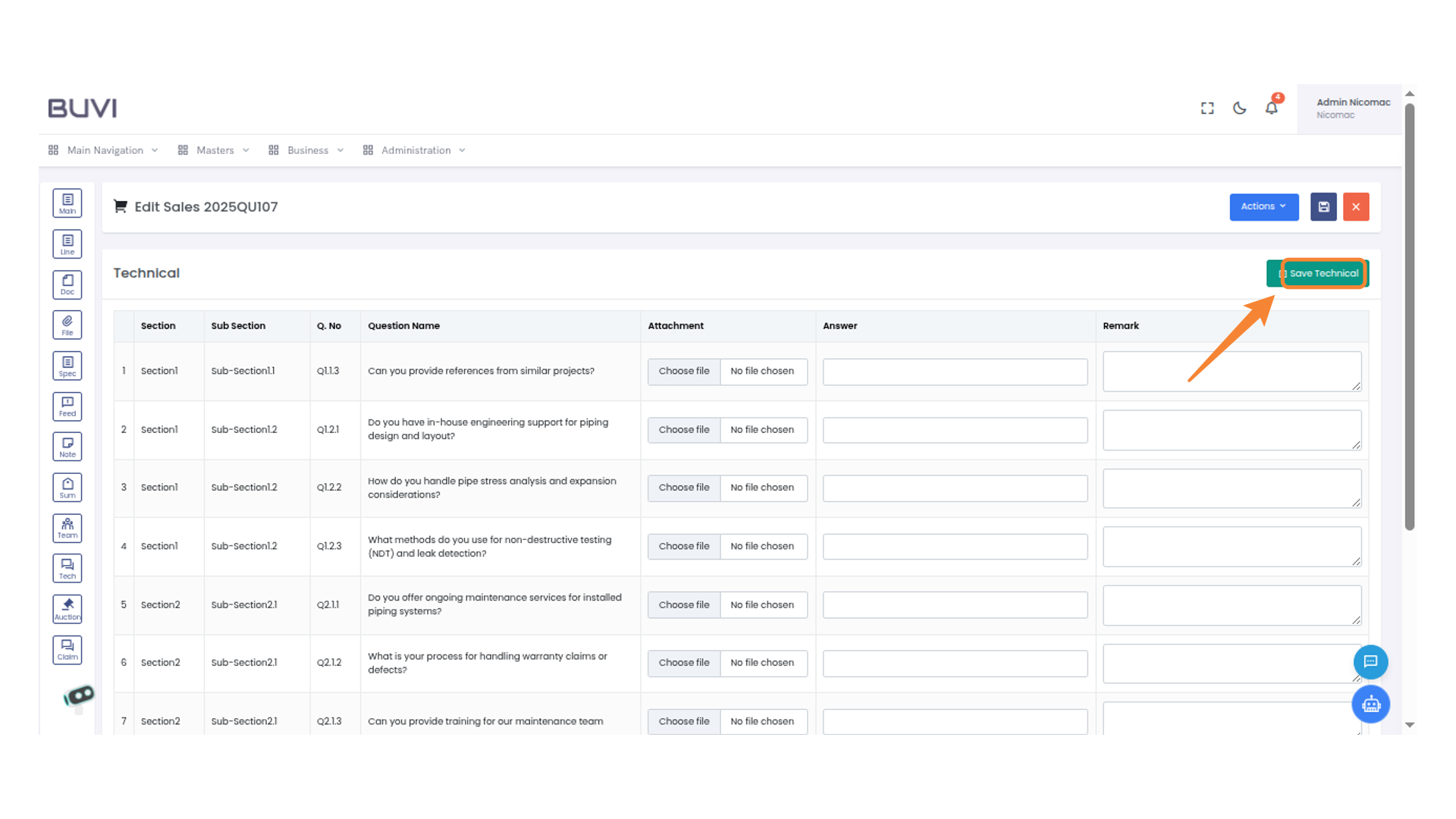 Save Technical Button
