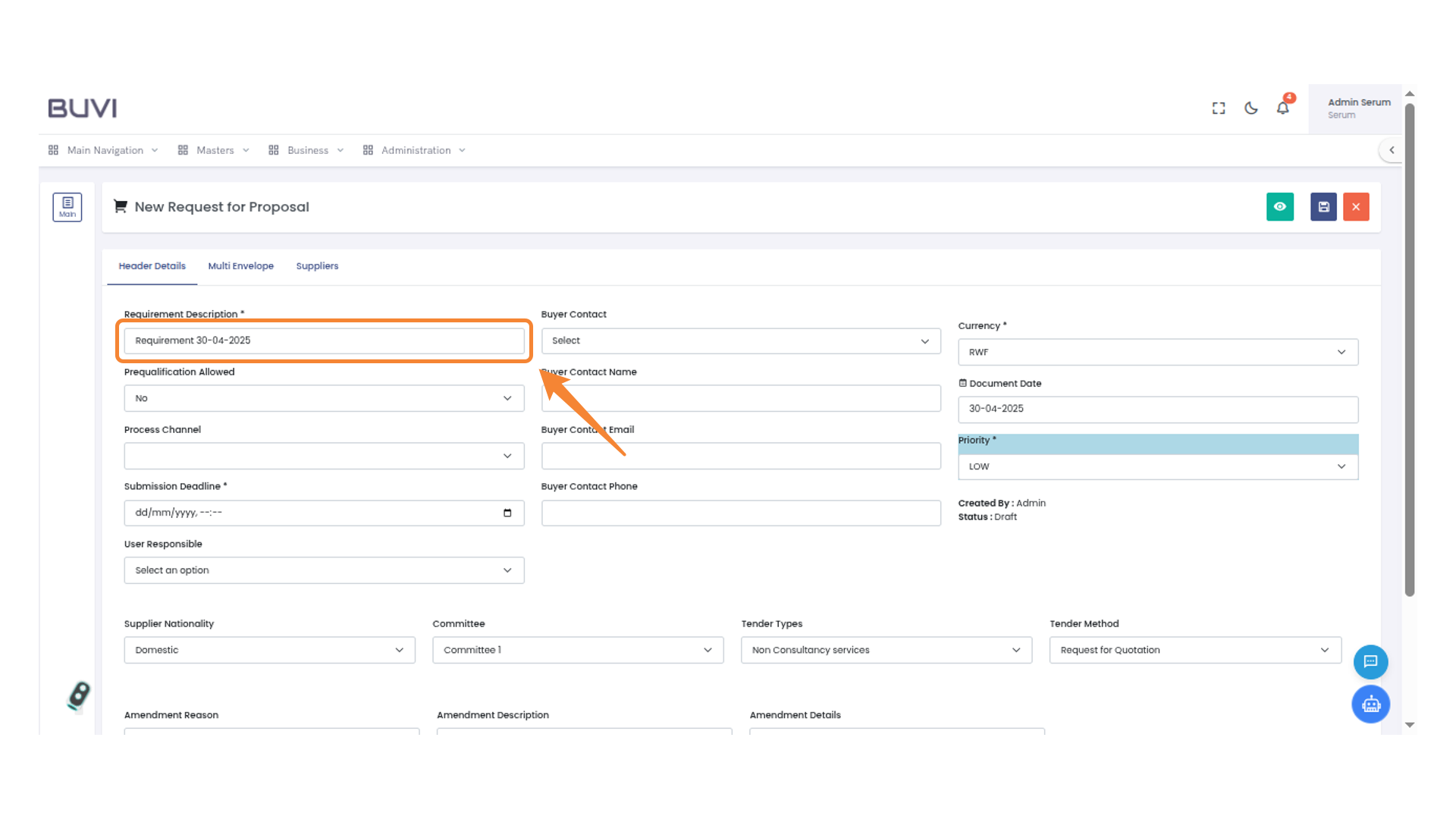 Requirement Description Field