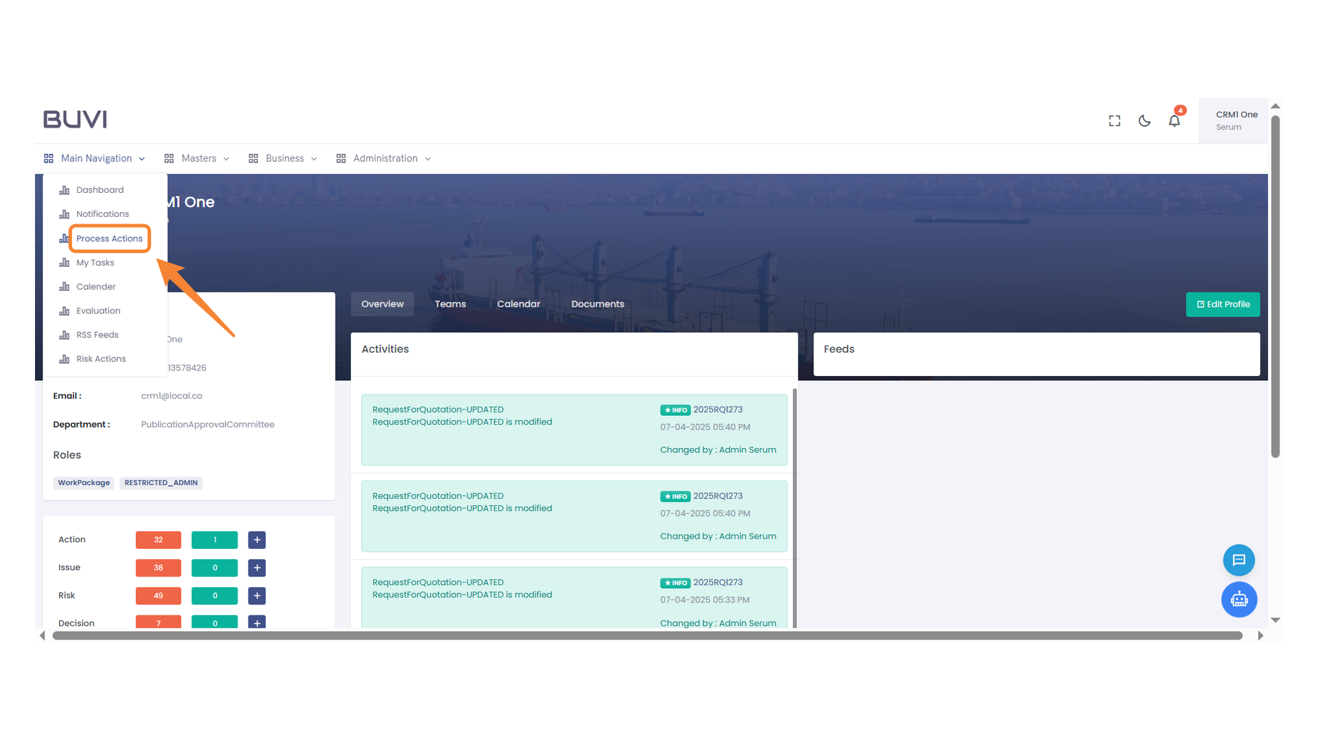 Process Actions Menu
