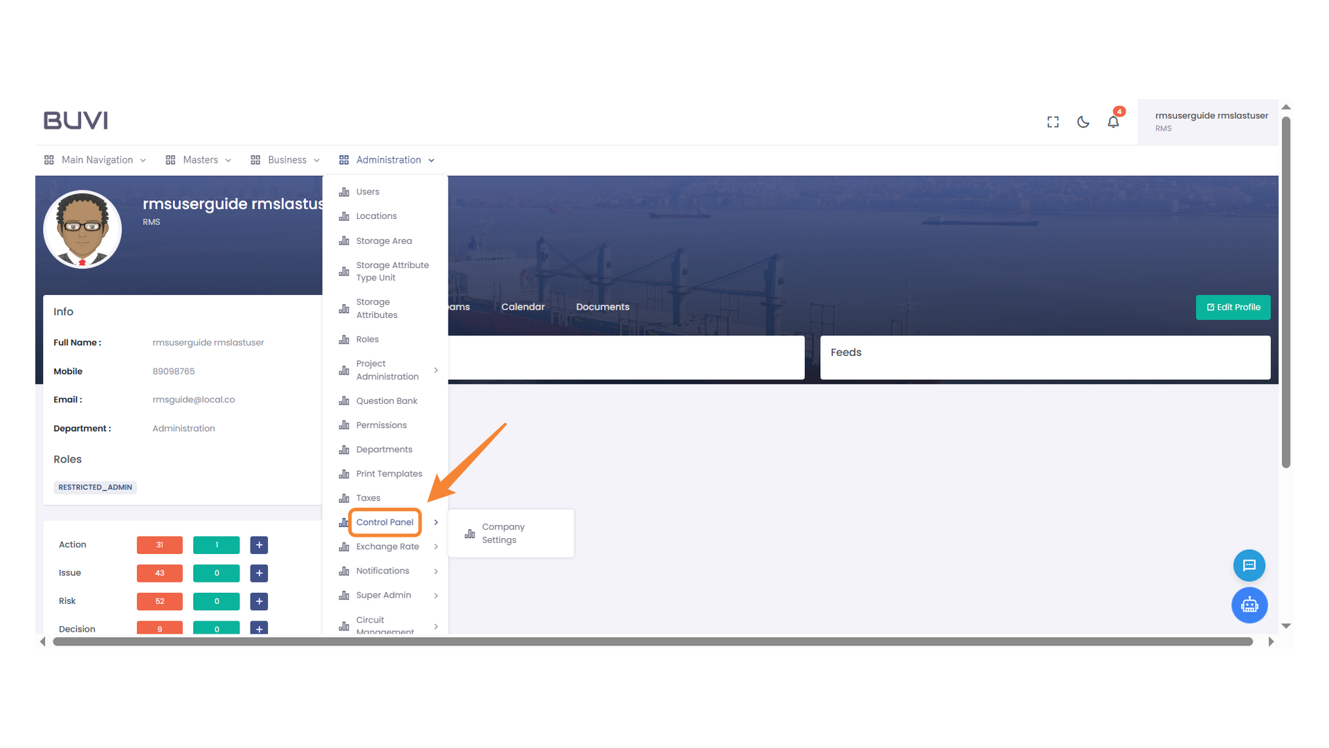 Navigating to Control Panel