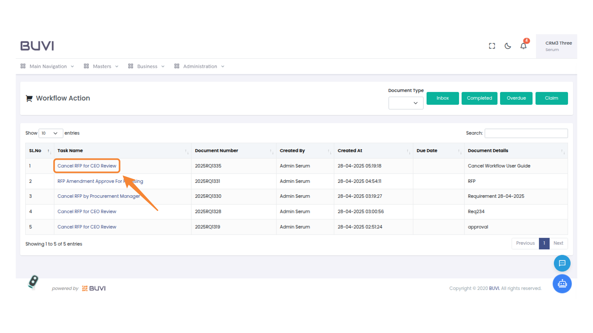 Task List Item Selected