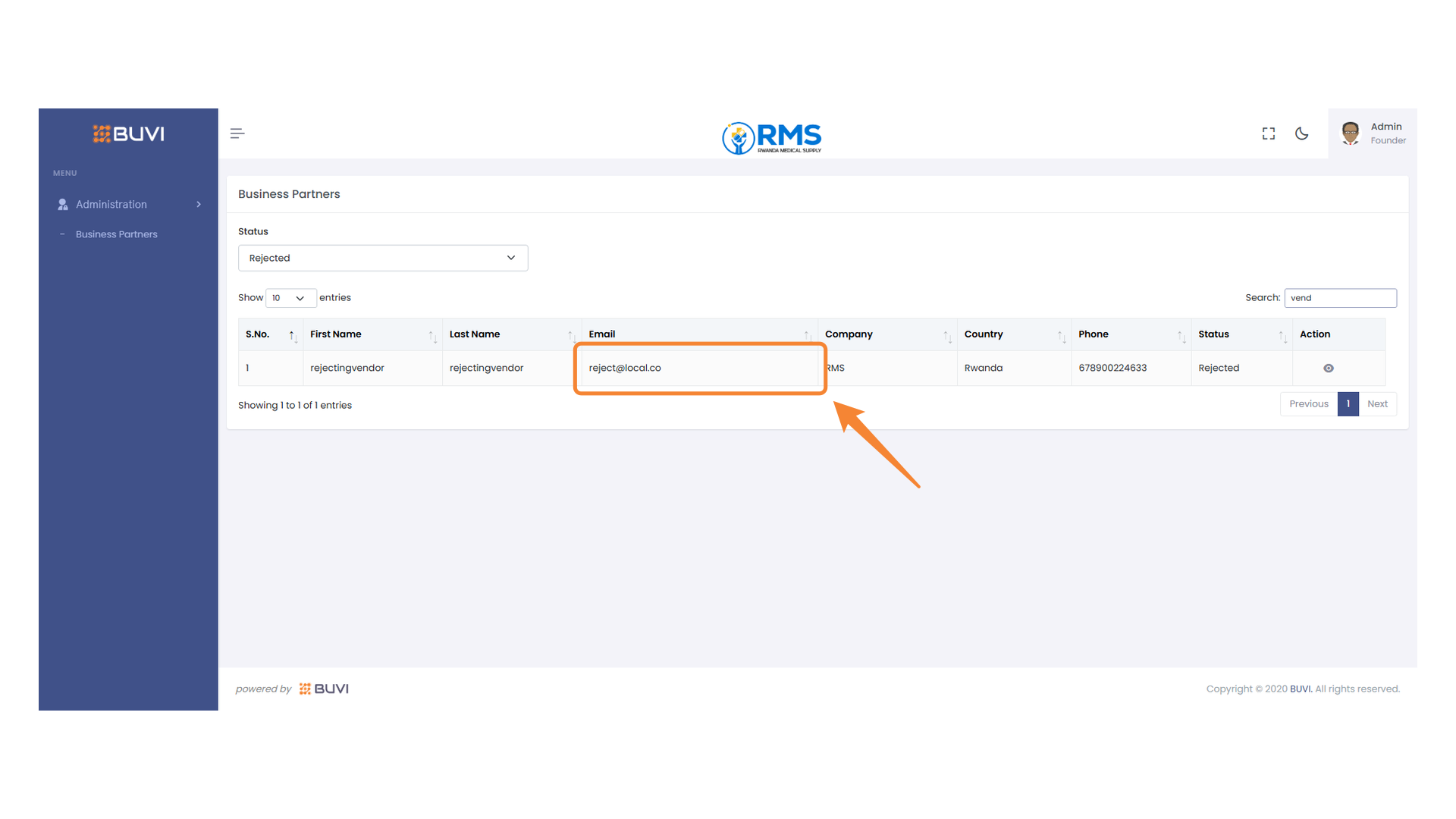Highlighted Email Address