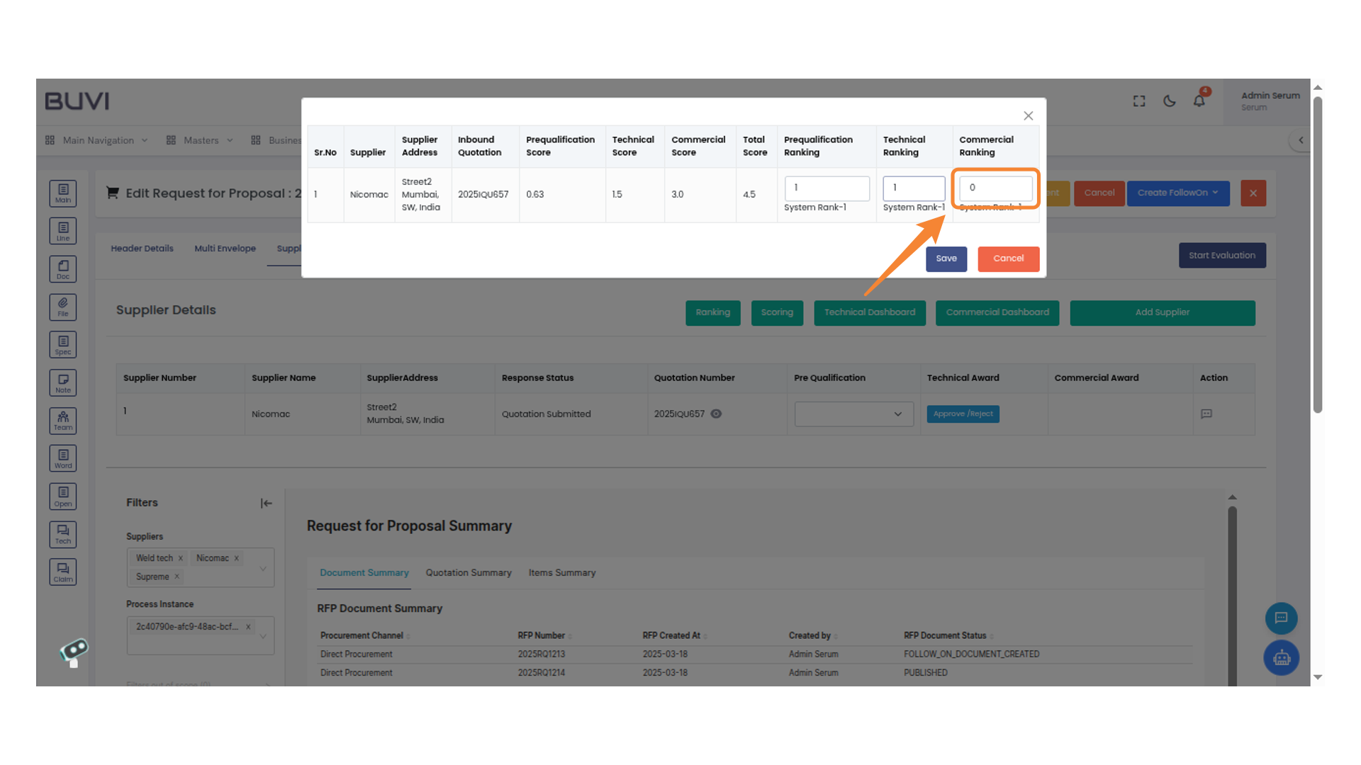 Commercial Ranking Input Field